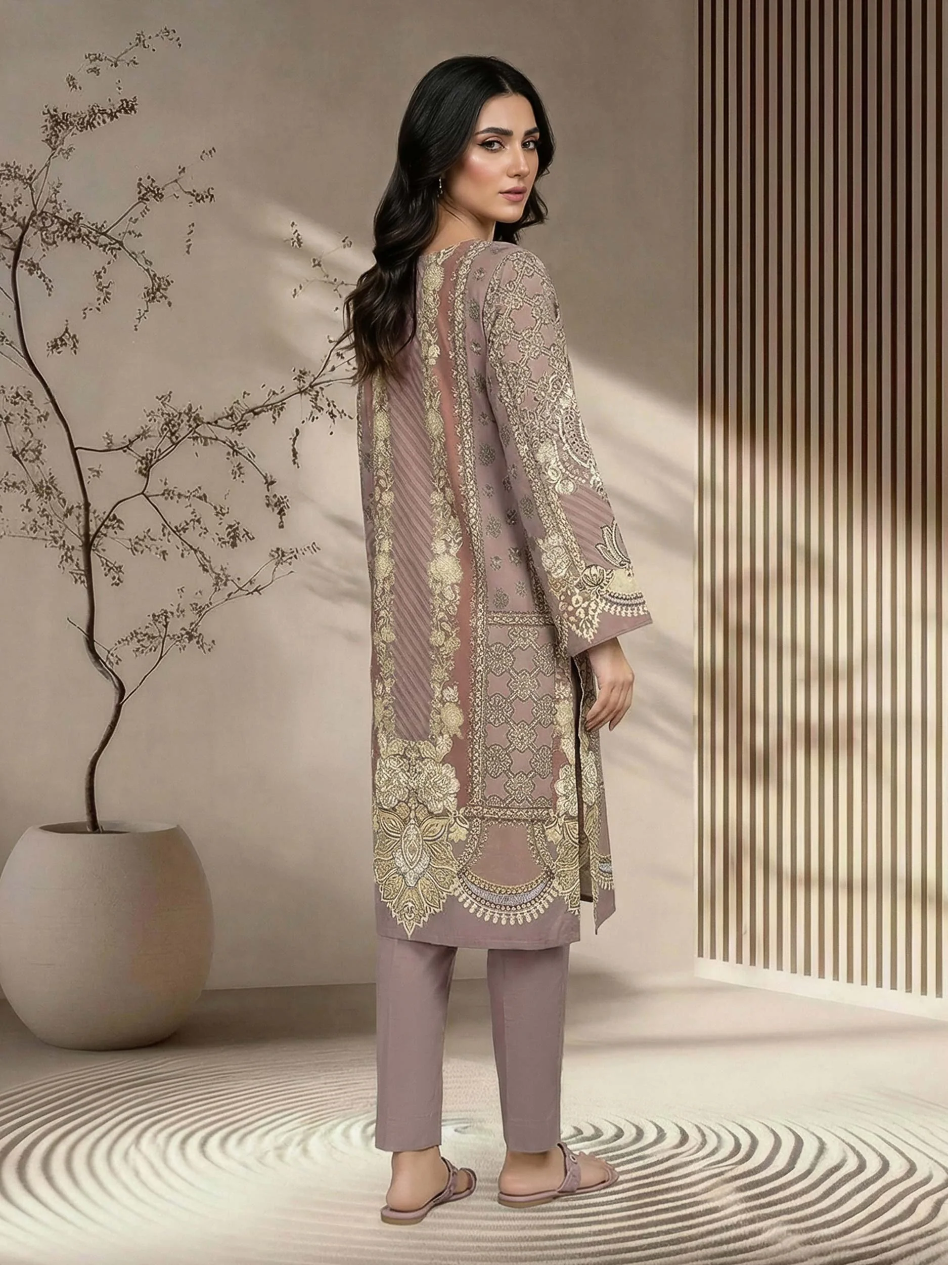 2 Piece Satin Suit (Pret) - Image 3
