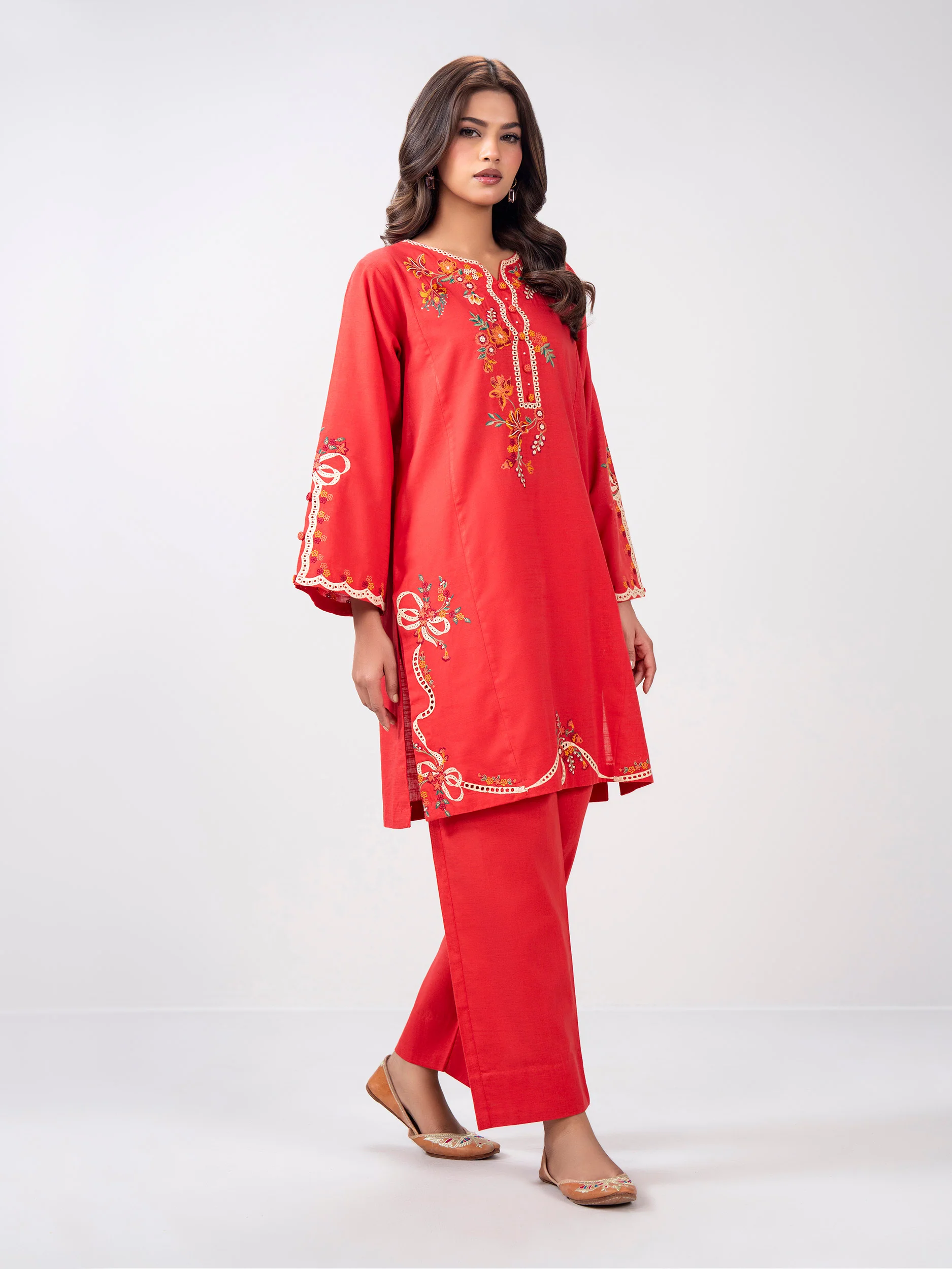 2 Piece Slub Khaddar Suit- Embroidered (Pret) - Image 2