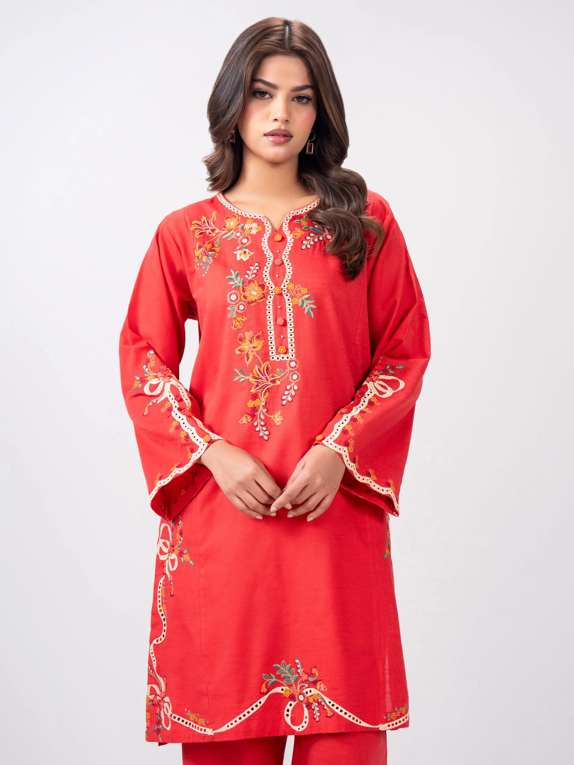 2 Piece Slub Khaddar Suit- Embroidered (Pret) - Image 4