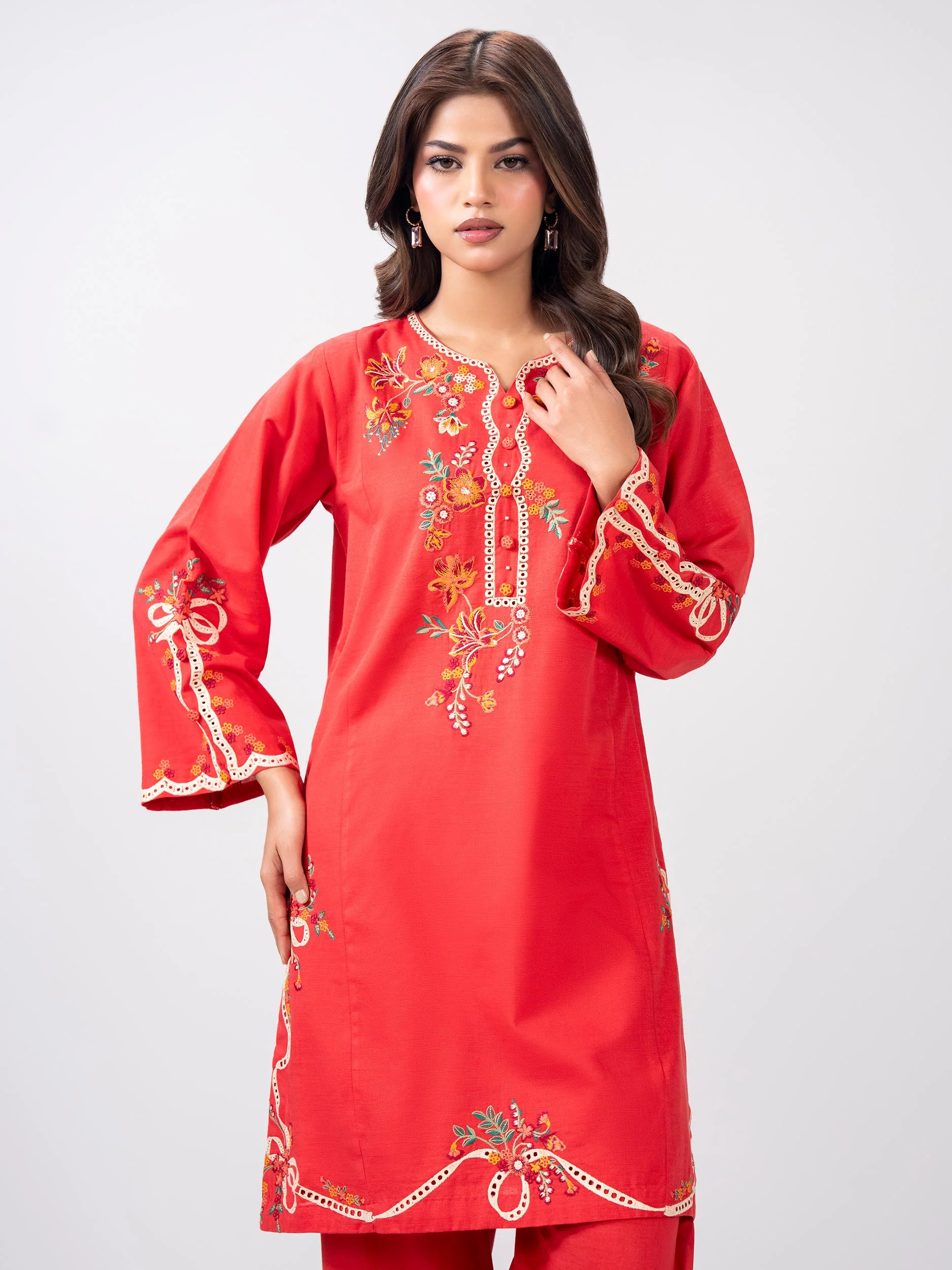 2 Piece Slub Khaddar Suit- Embroidered (Pret) - Image 5