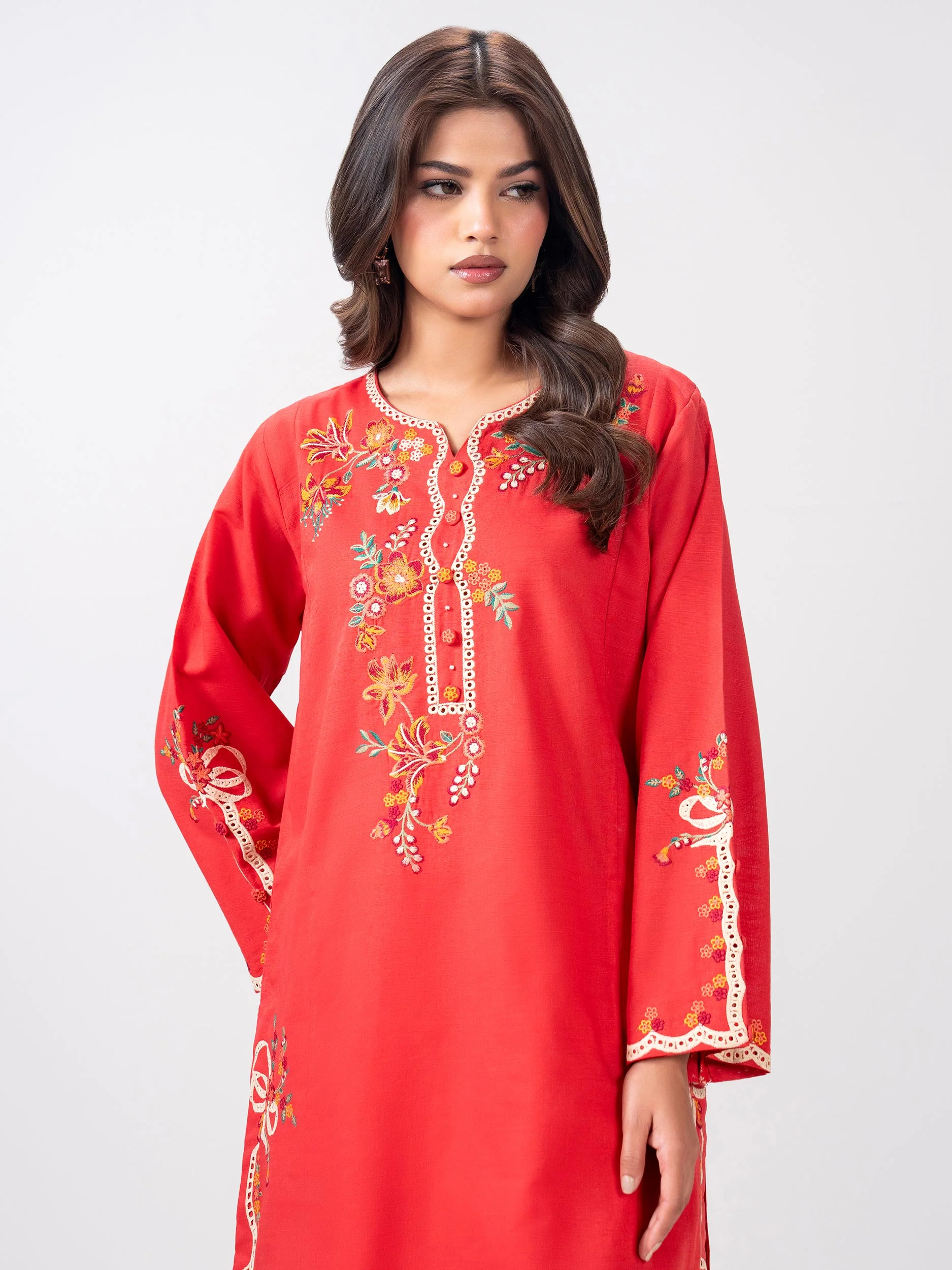 2 Piece Slub Khaddar Suit- Embroidered (Pret) - Image 6