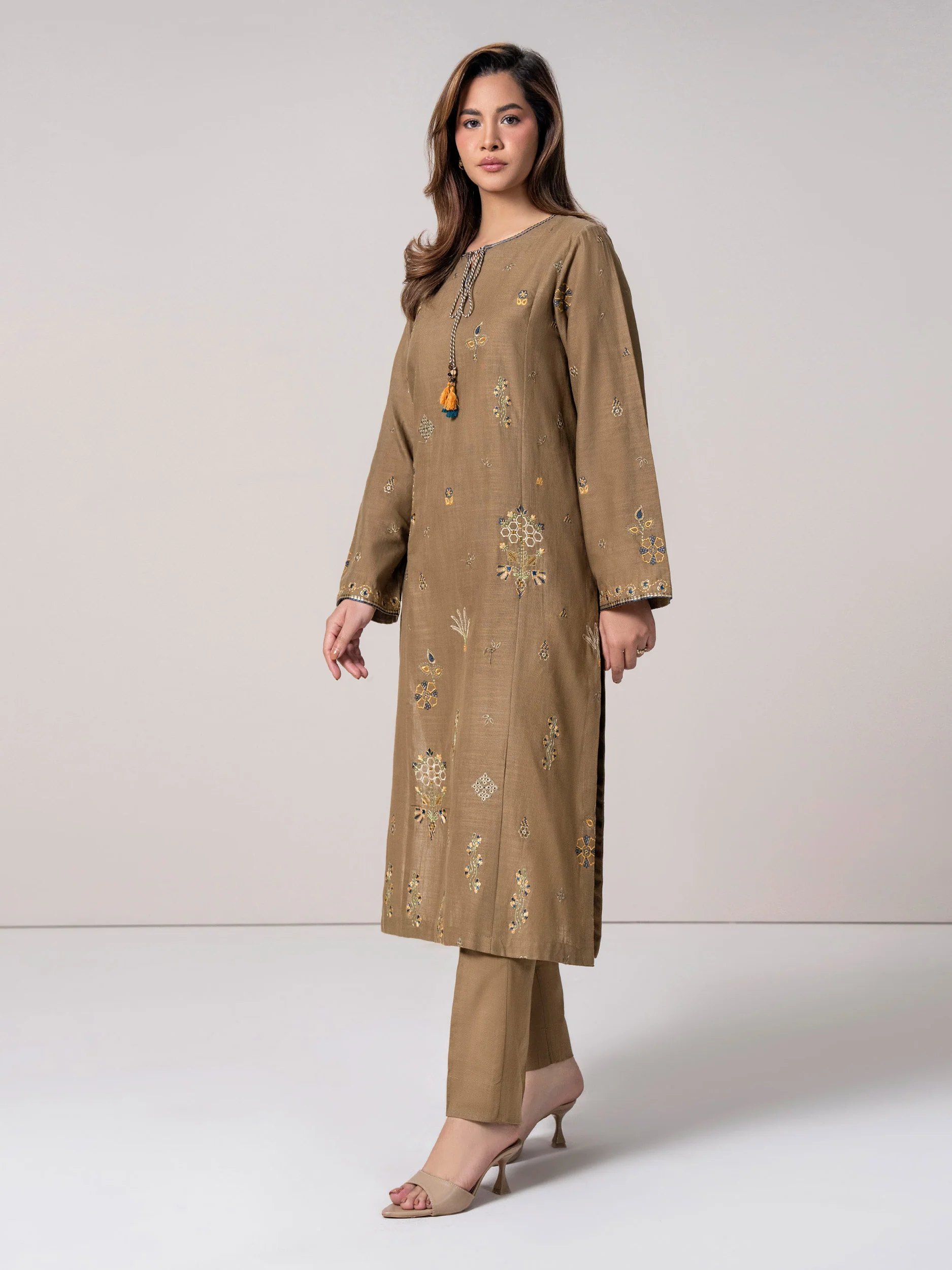 2 Piece Slub Khaddar Suit- Embroidered (Pret) - Image 2