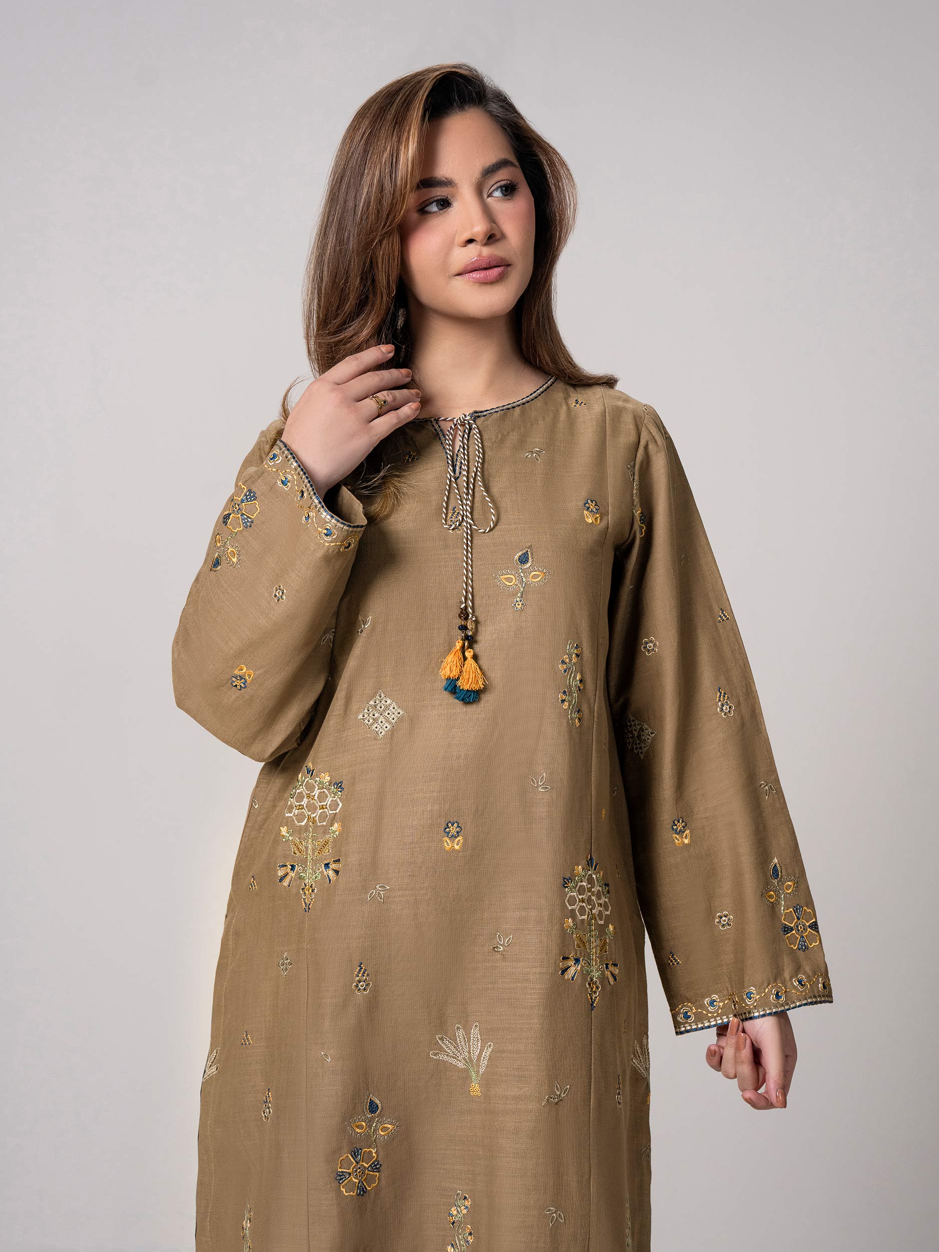 2 Piece Slub Khaddar Suit- Embroidered (Pret) - Image 4