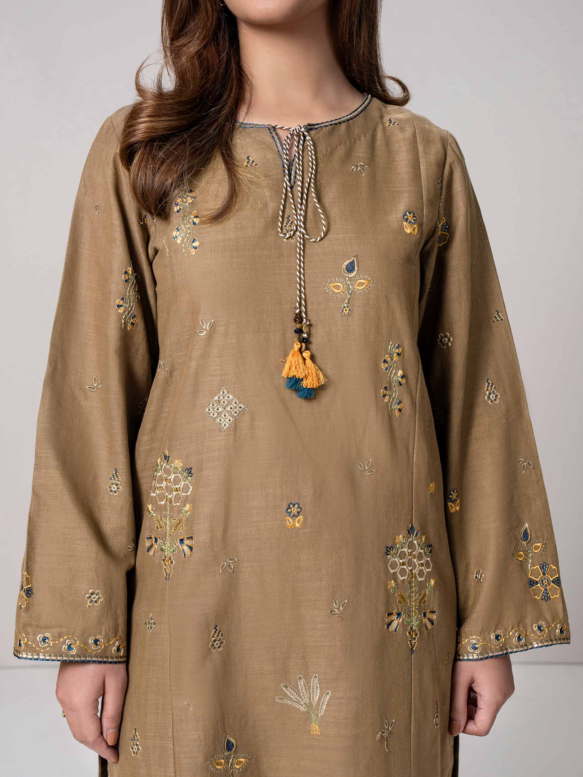 2 Piece Slub Khaddar Suit- Embroidered (Pret) - Image 5