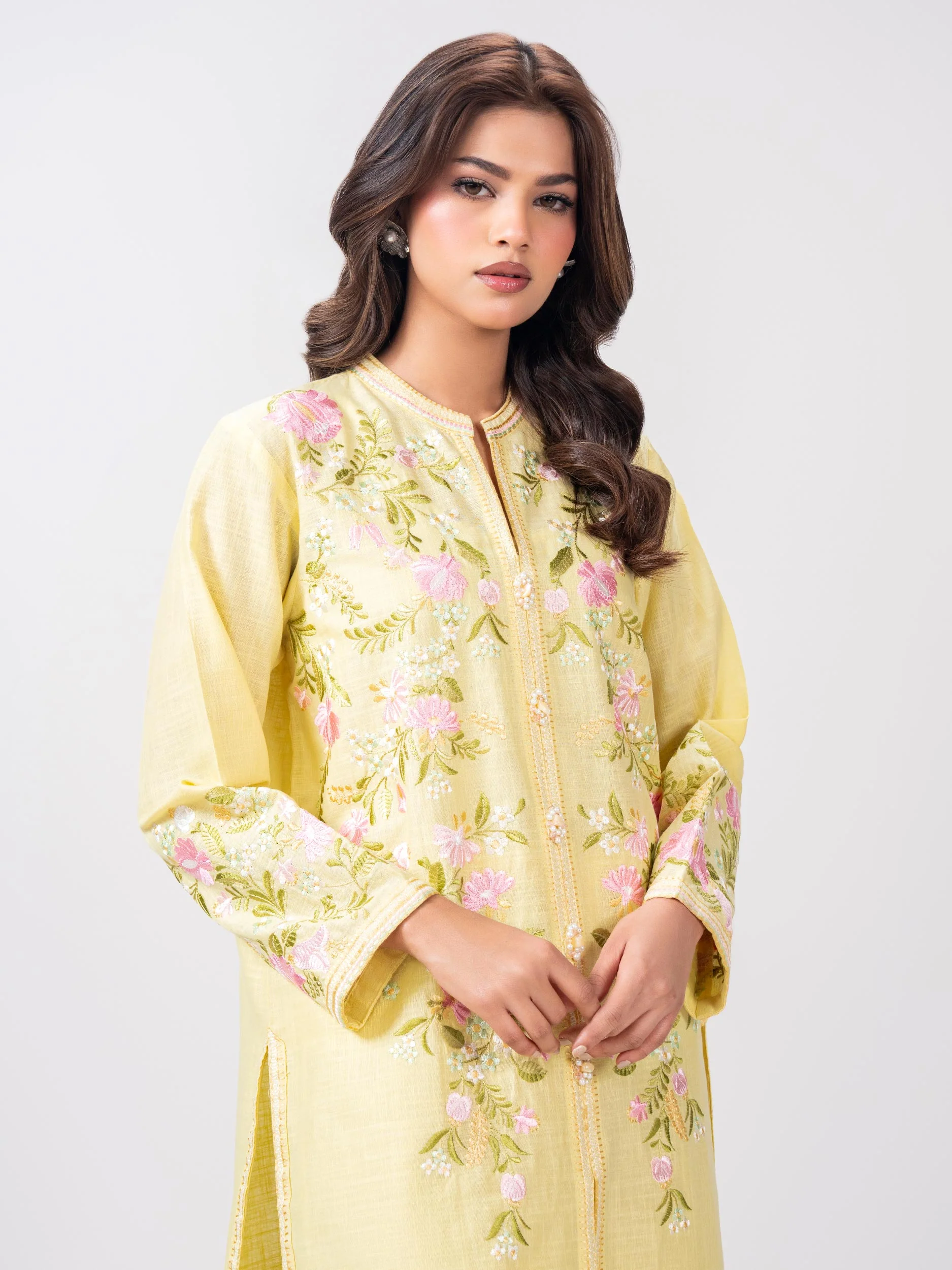 2 Piece Slub Khaddar Suit- Embroidered (Pret) - Image 4