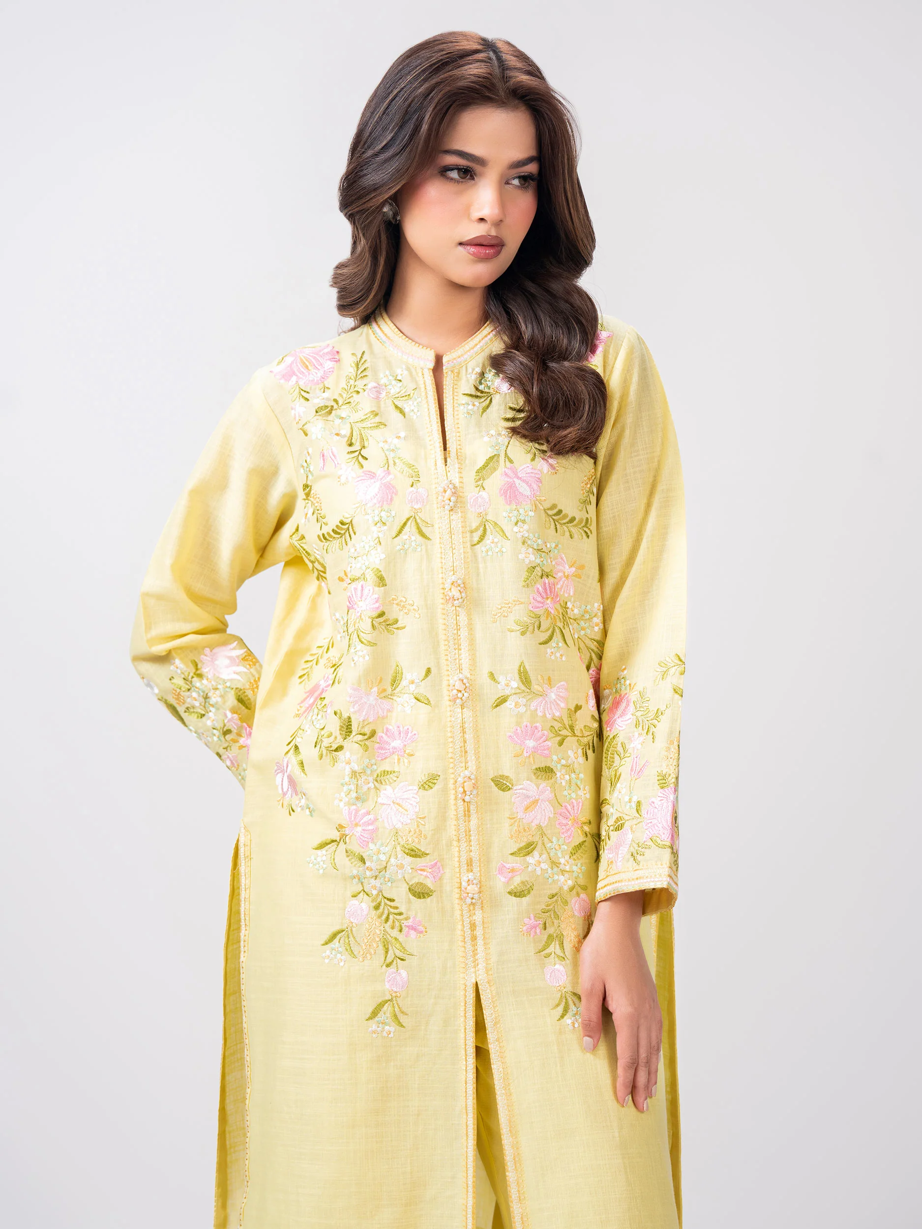 2 Piece Slub Khaddar Suit- Embroidered (Pret) - Image 5