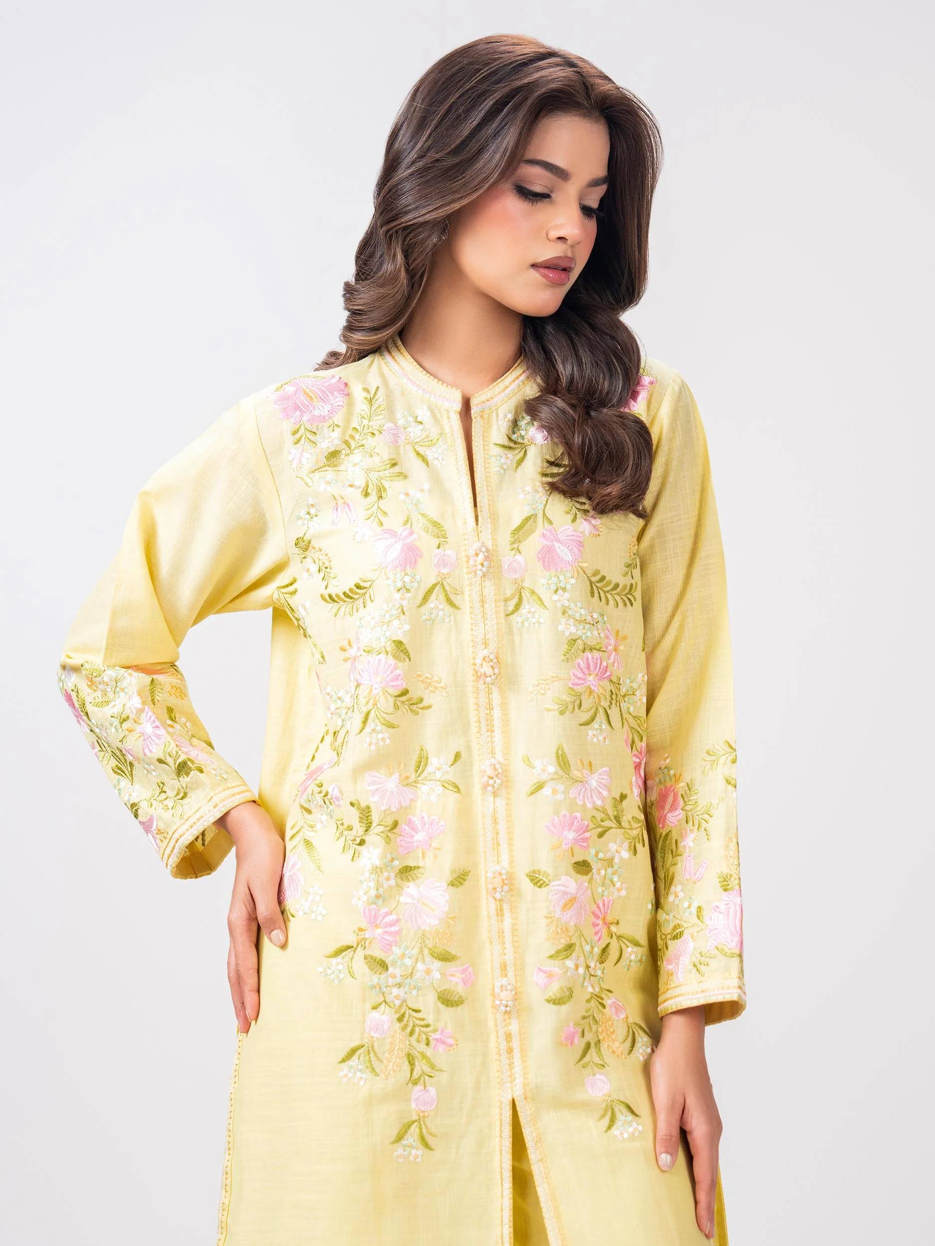 2 Piece Slub Khaddar Suit- Embroidered (Pret) - Image 6