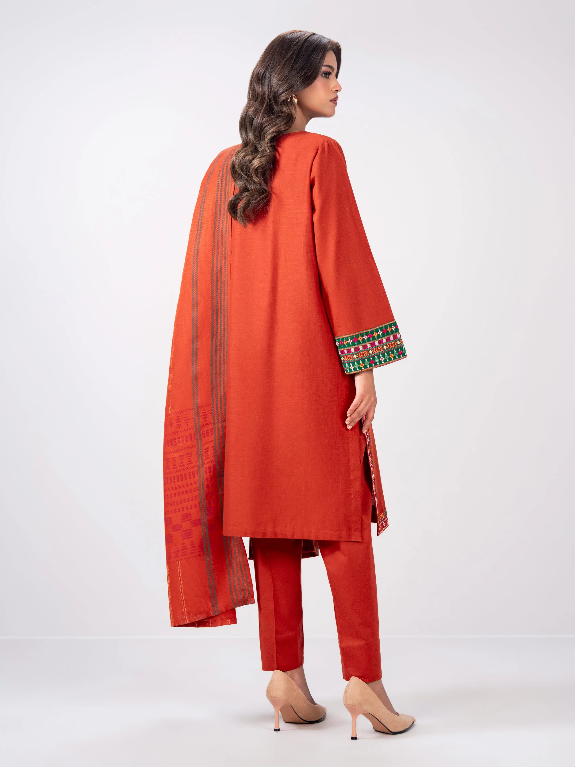 3 Piece Slub Khaddar Suit- Embroidered (Pret) - Image 3