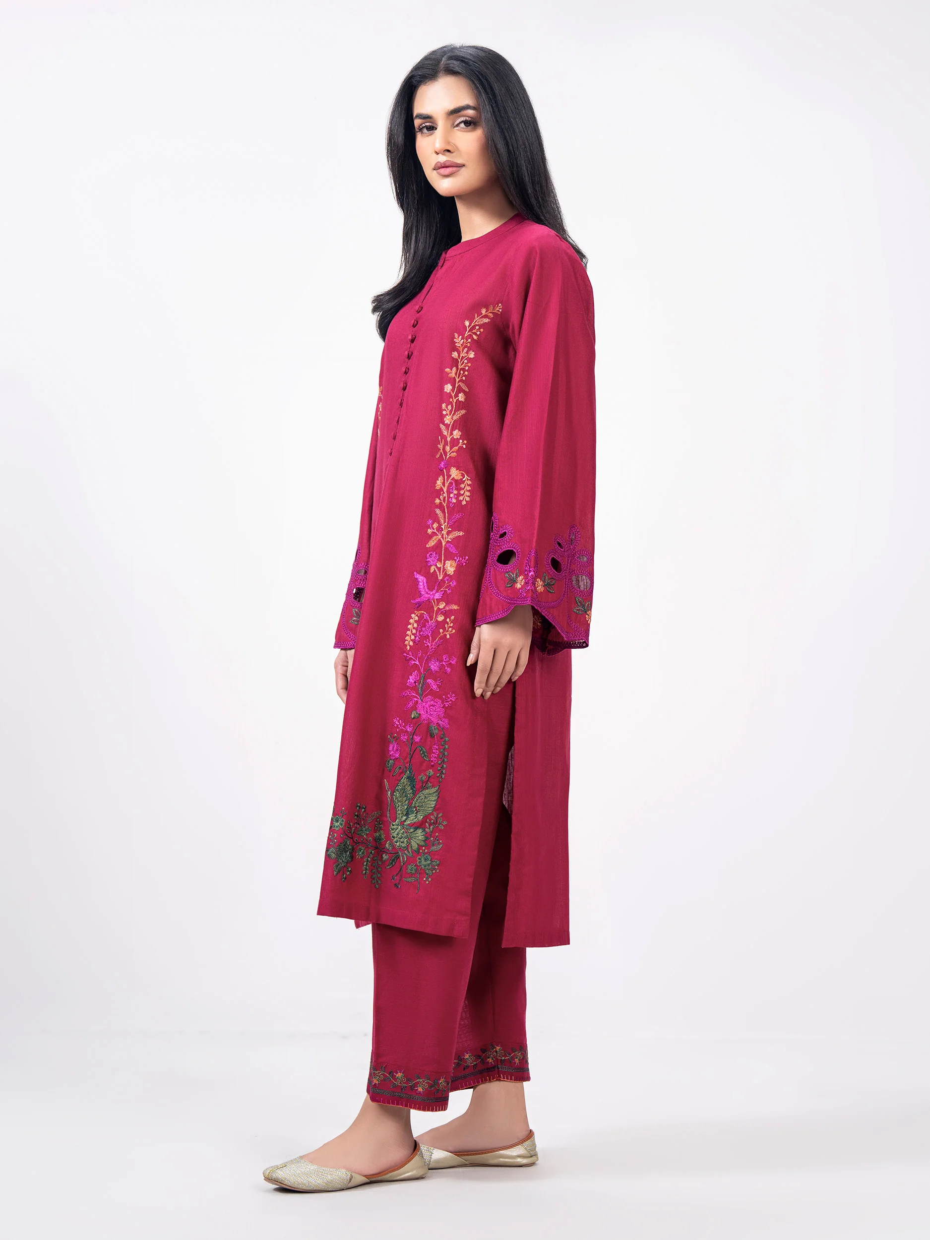 2 Piece Slub Khaddar Suit- Embroidered (Pret) - Image 2