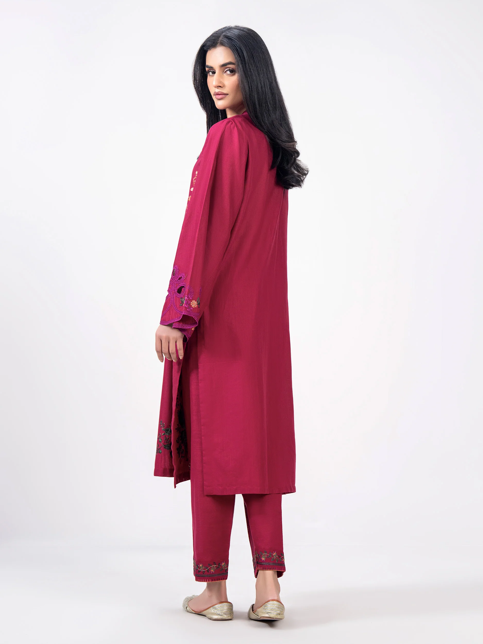 2 Piece Slub Khaddar Suit- Embroidered (Pret) - Image 3