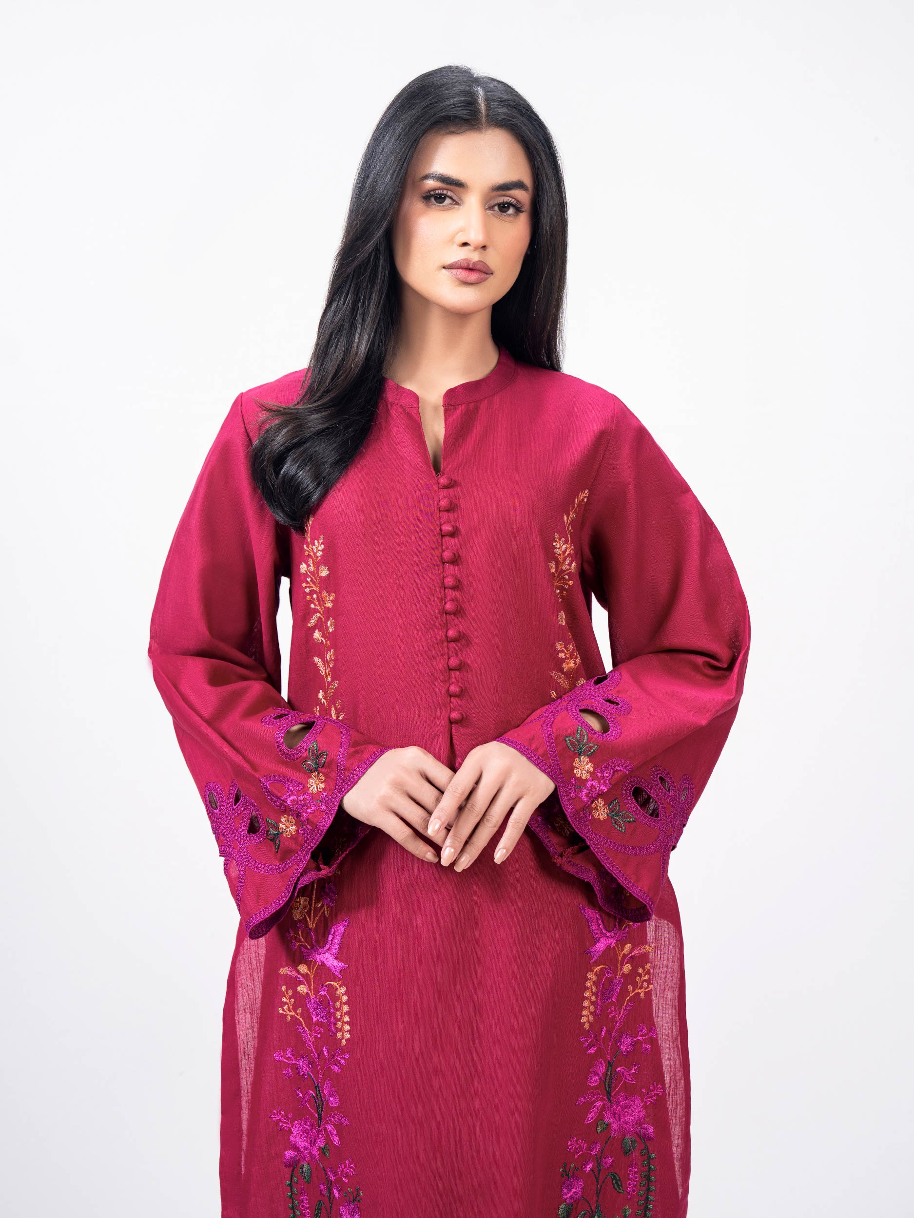 2 Piece Slub Khaddar Suit- Embroidered (Pret) - Image 4
