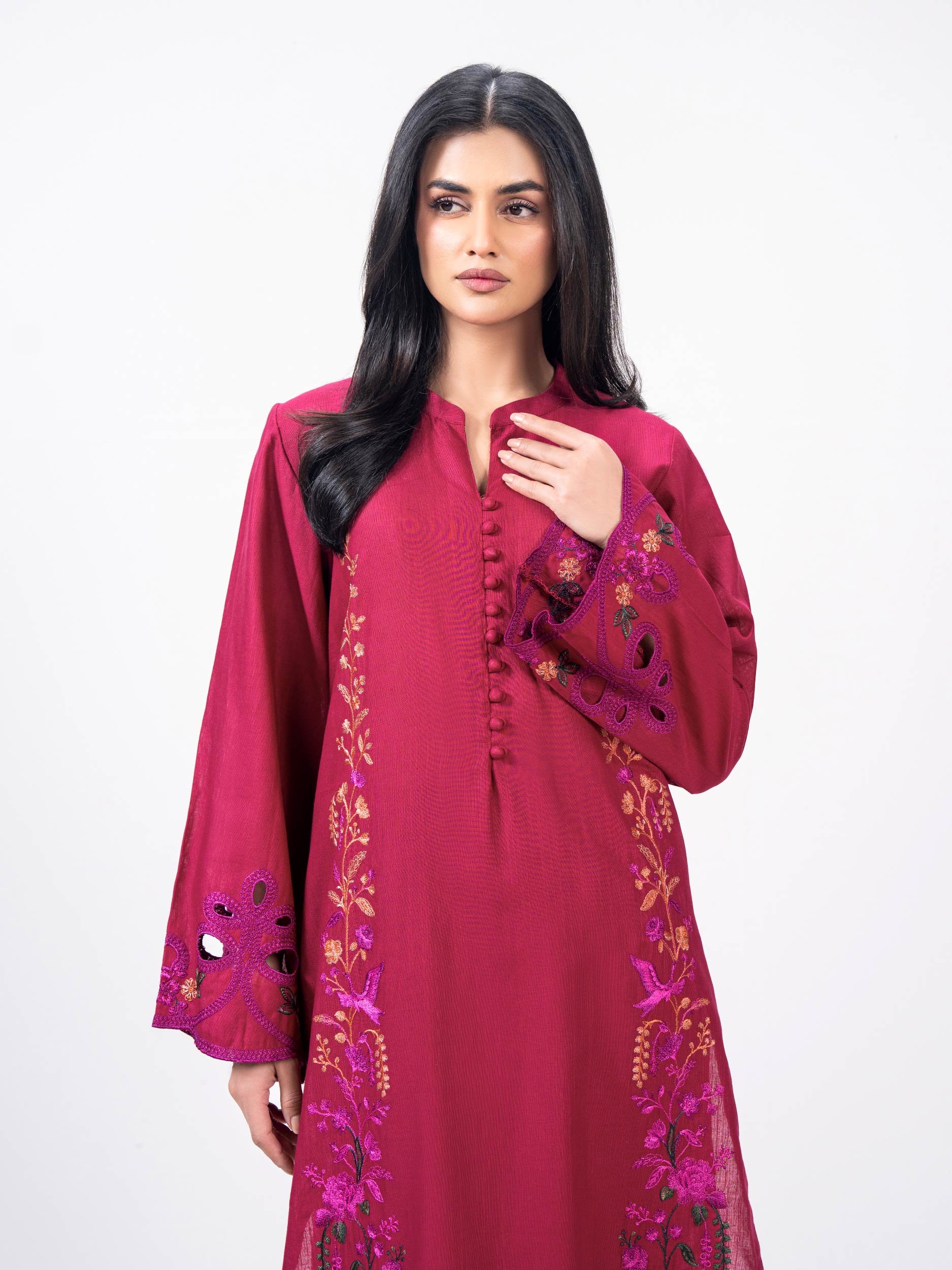 2 Piece Slub Khaddar Suit- Embroidered (Pret) - Image 5