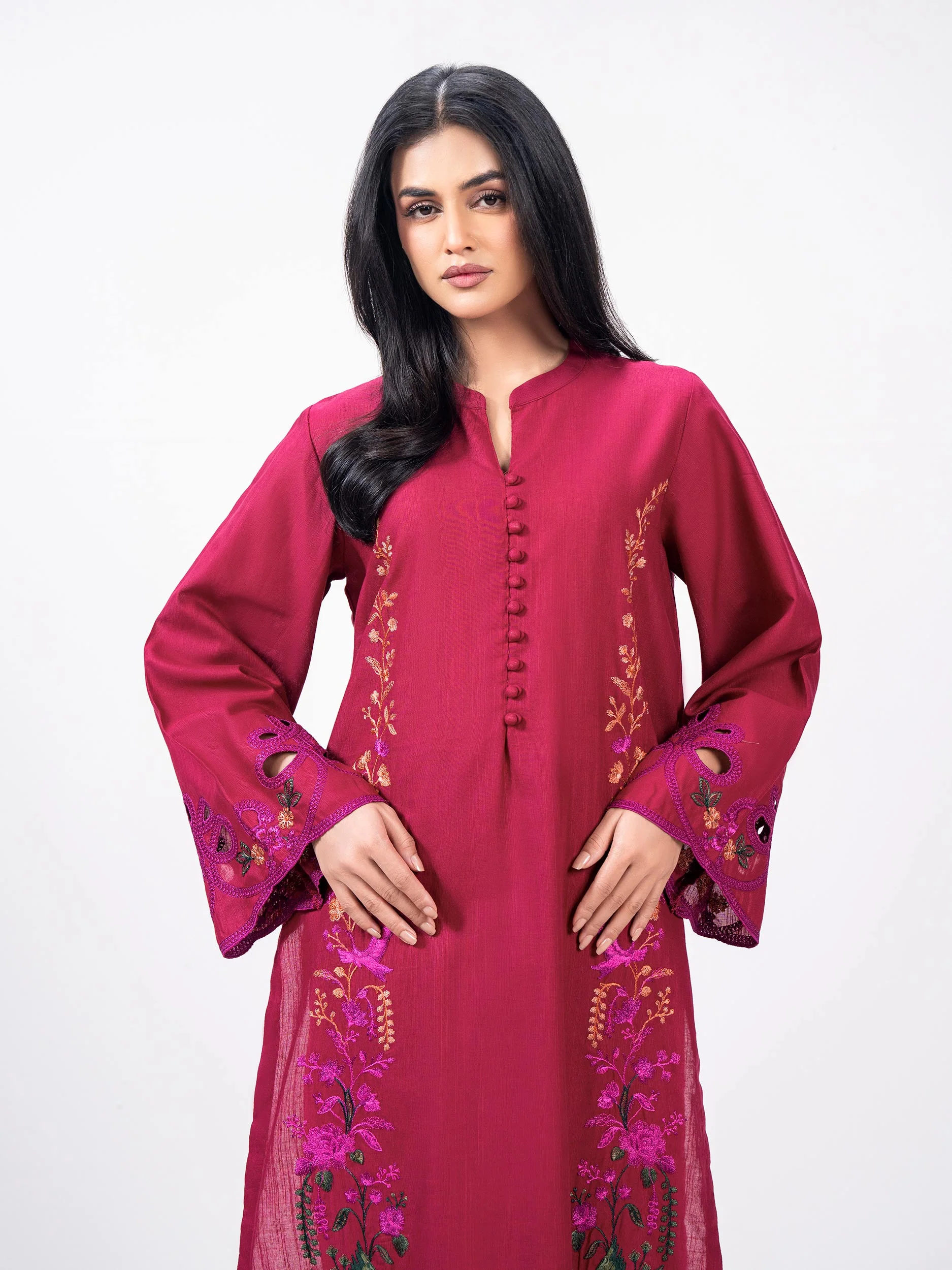 2 Piece Slub Khaddar Suit- Embroidered (Pret) - Image 6
