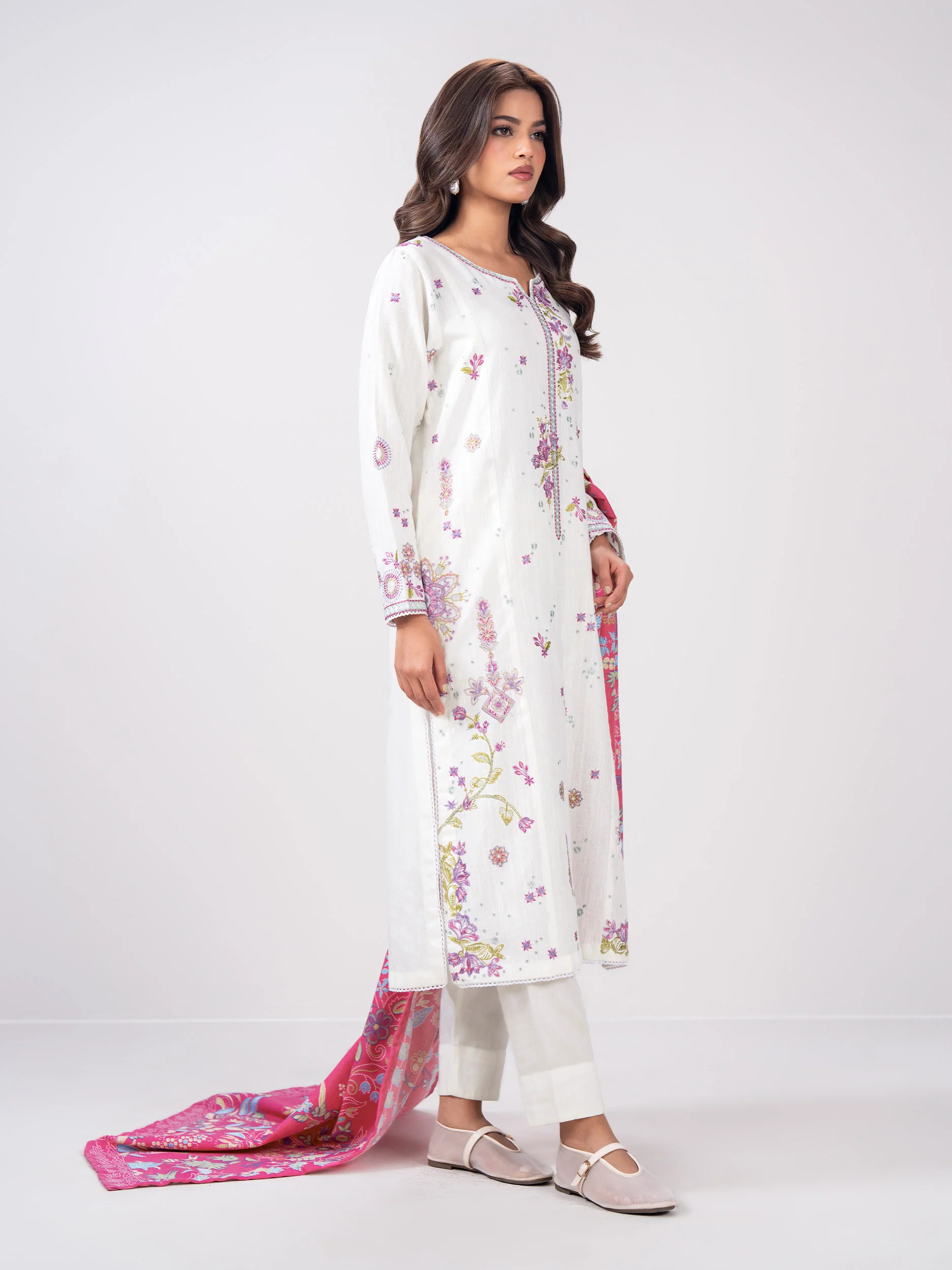 2 Piece Slub Khaddar Suit- Embroidered (Pret) - Image 2