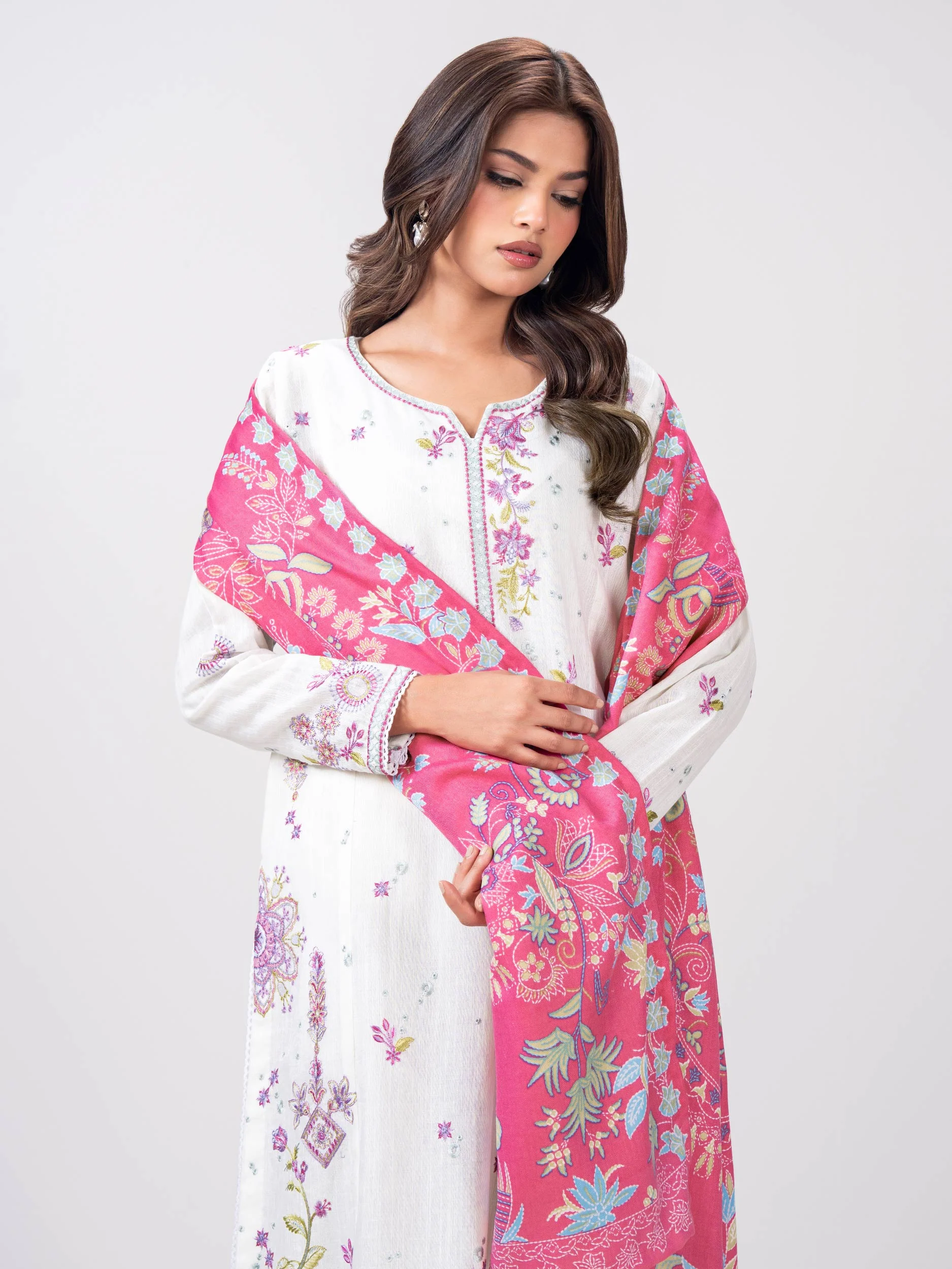 2 Piece Slub Khaddar Suit- Embroidered (Pret) - Image 4