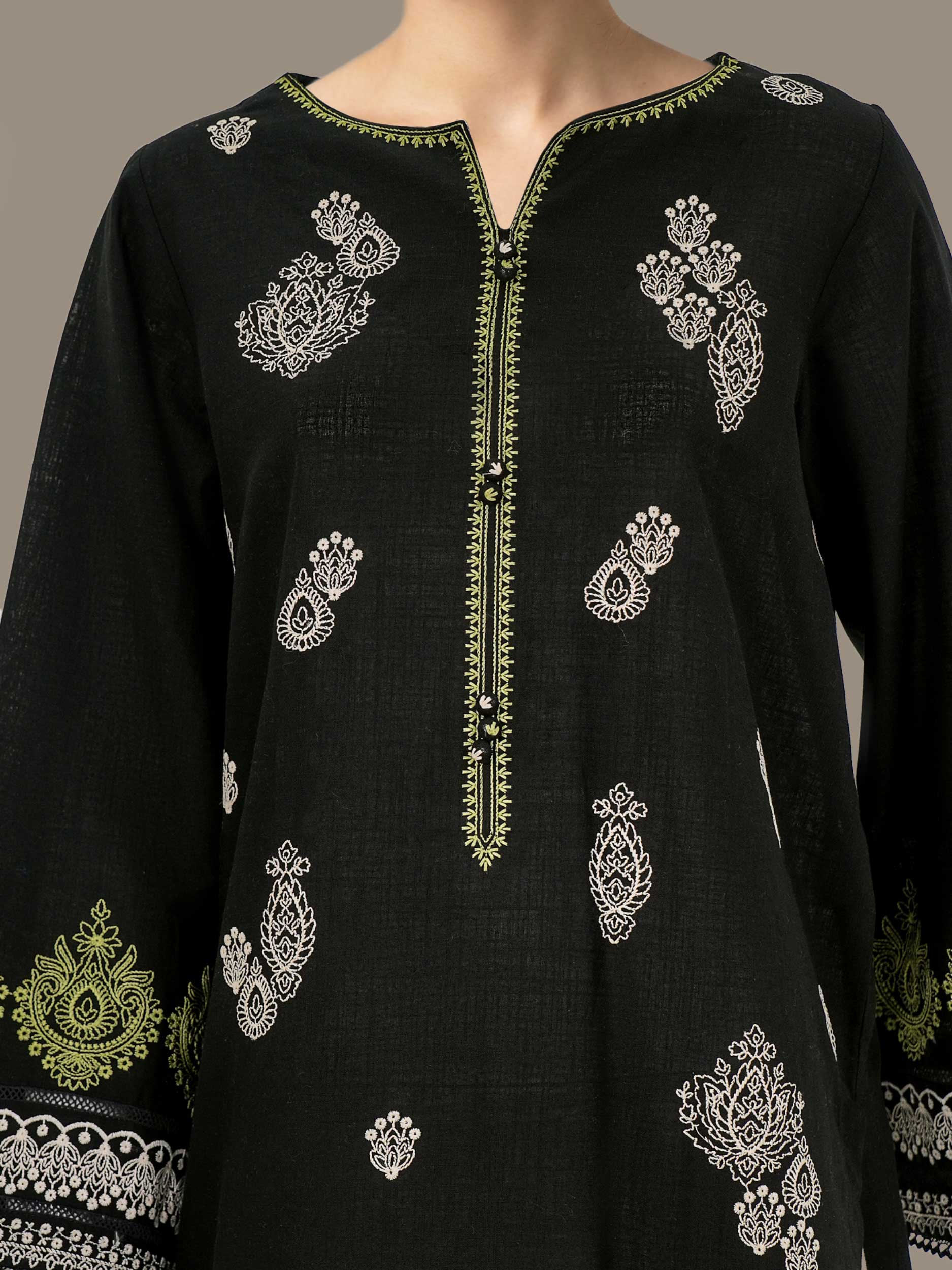 3 Piece Slub Khaddar- Embroidered (Pret) - Image 3