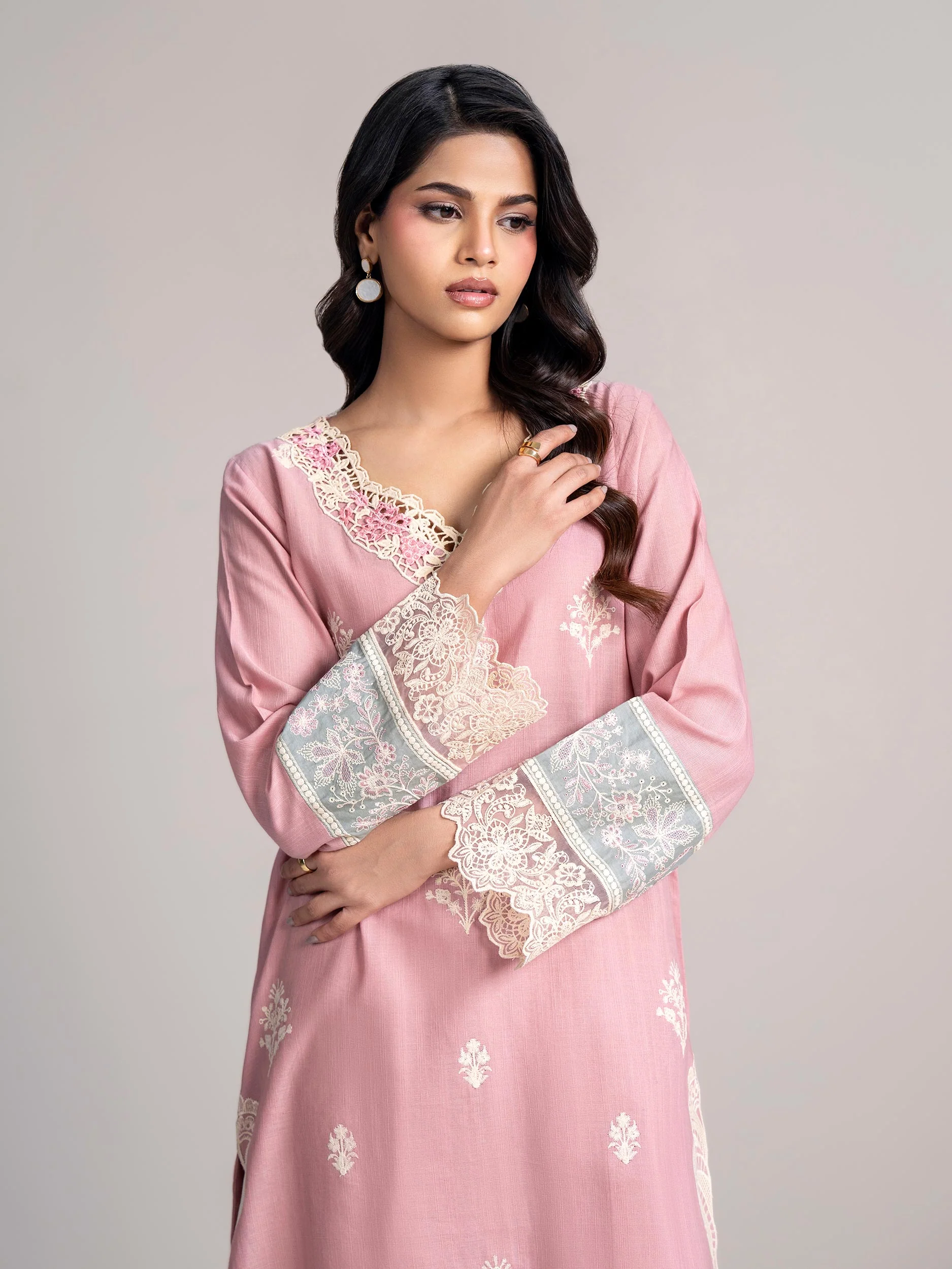 2 Piece Slub Khaddar Suit- Embroidered (Pret) - Image 2