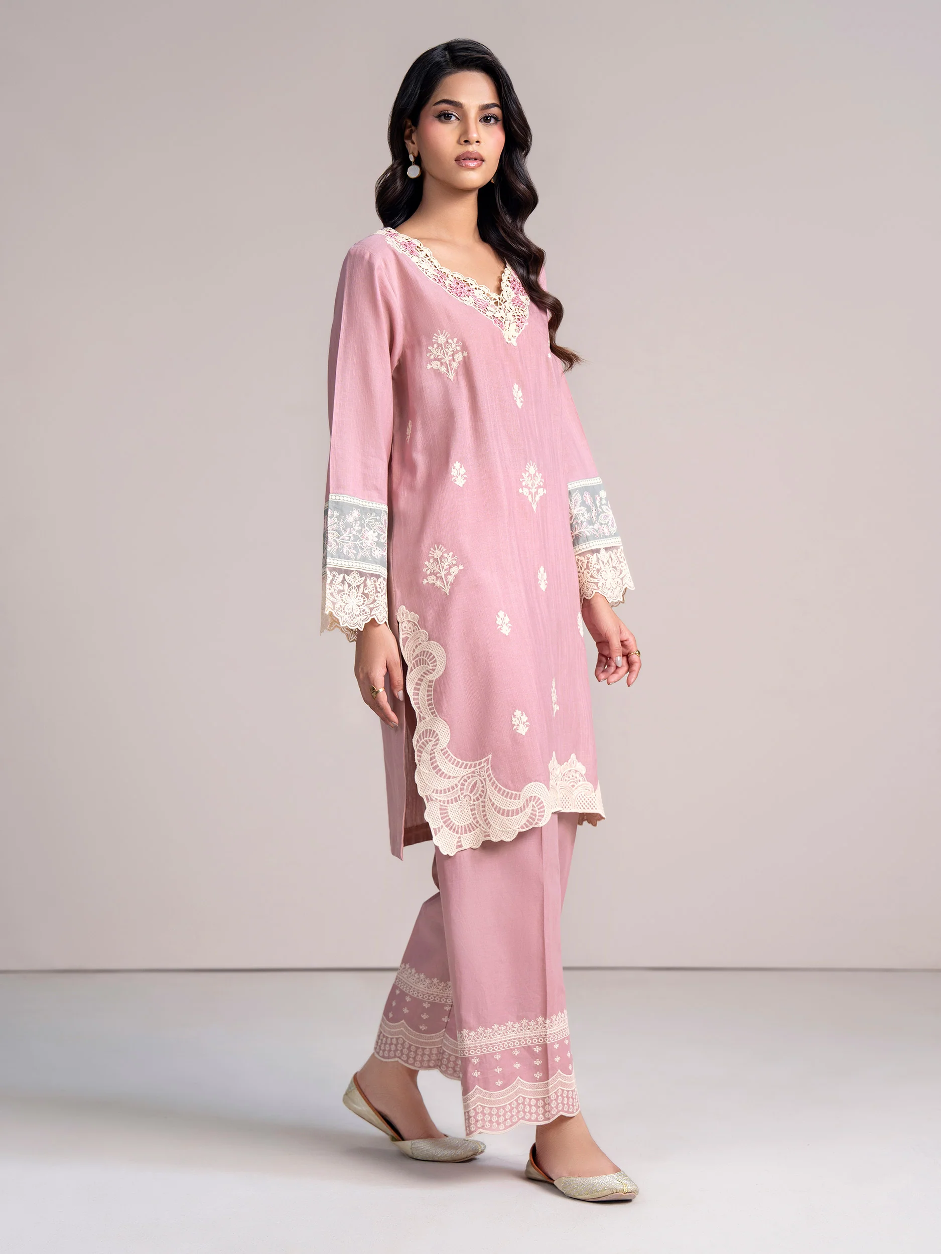 2 Piece Slub Khaddar Suit- Embroidered (Pret) - Image 3