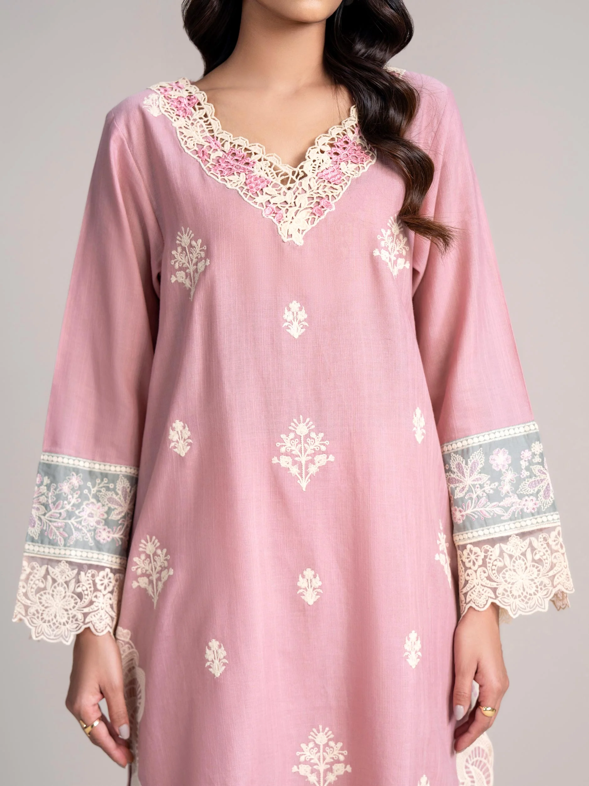 2 Piece Slub Khaddar Suit- Embroidered (Pret) - Image 5