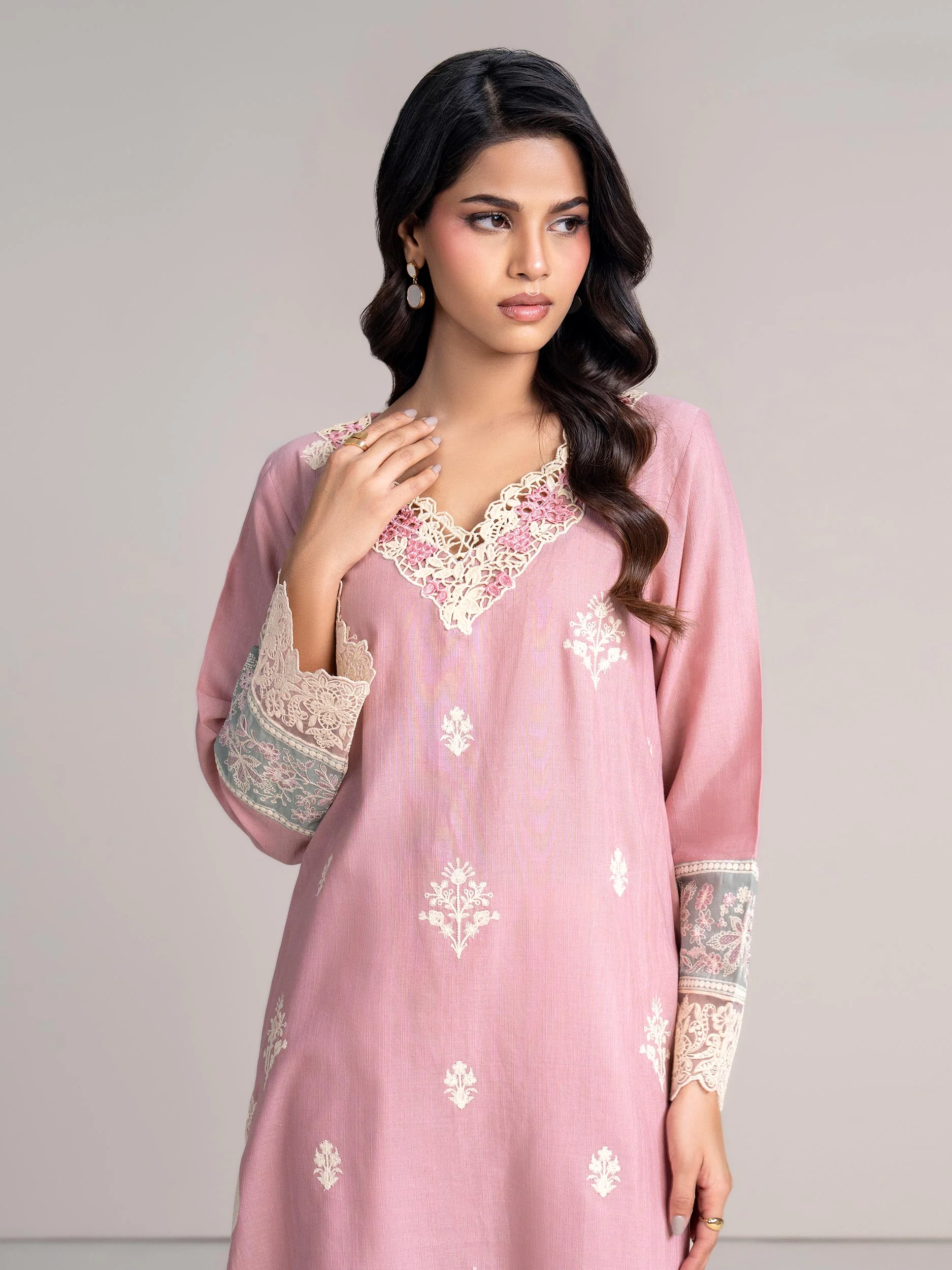 2 Piece Slub Khaddar Suit- Embroidered (Pret) - Image 6