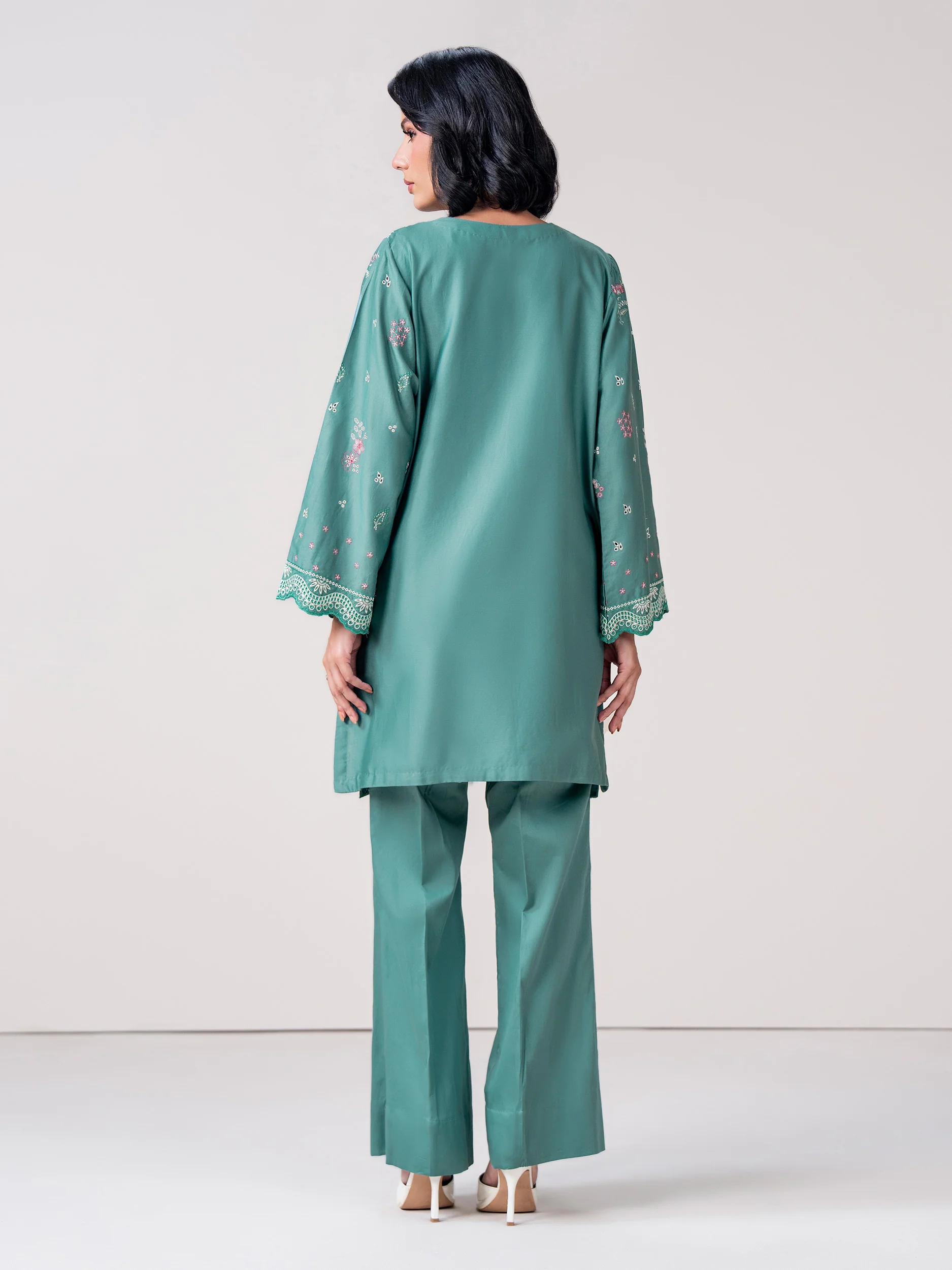 2 Piece Satin Suit- Embroidered (Pret) - Image 4