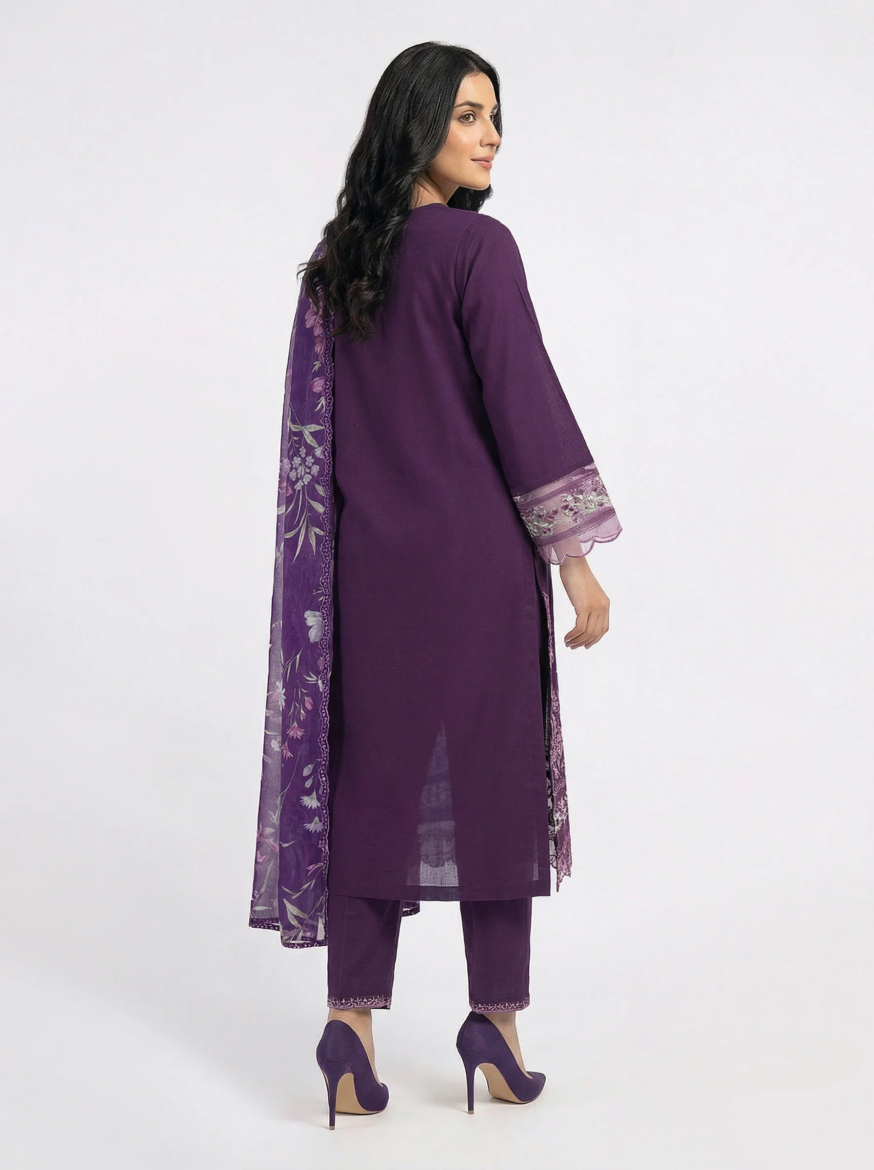 3 Piece Satin Suit- Embroidered (Pret) - Image 2