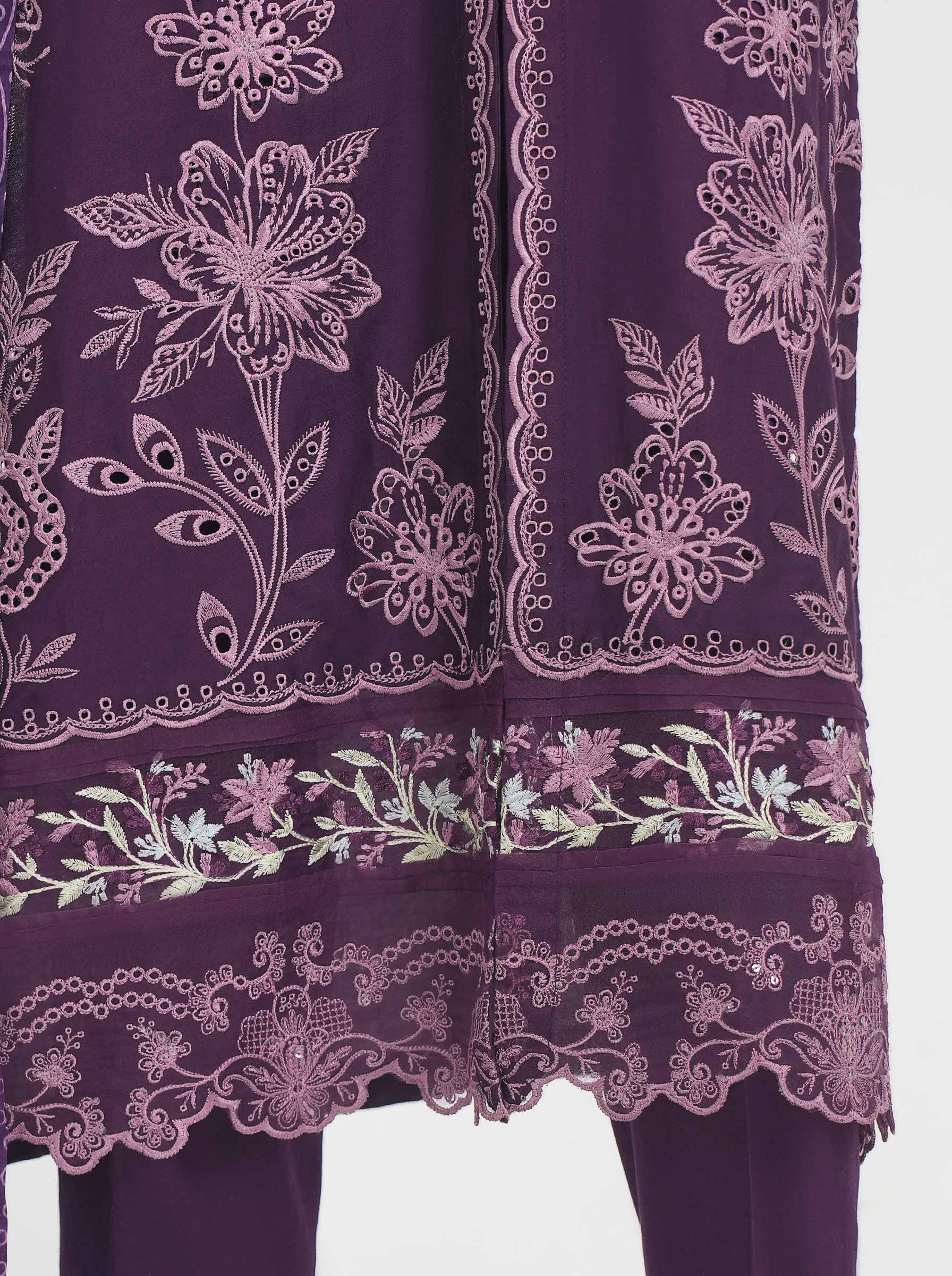 3 Piece Satin Suit- Embroidered (Pret) - Image 4