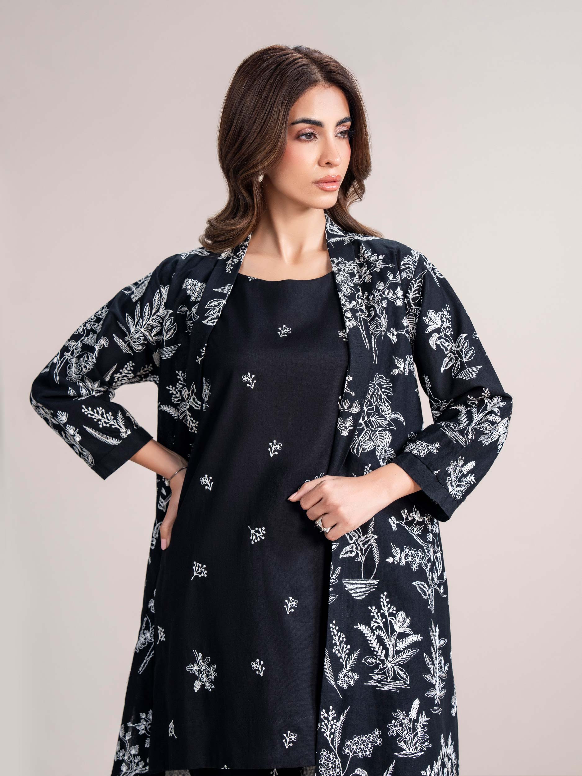 2 Piece Cardigan Khaddar Suit- Embroidered (Pret) - Image 4