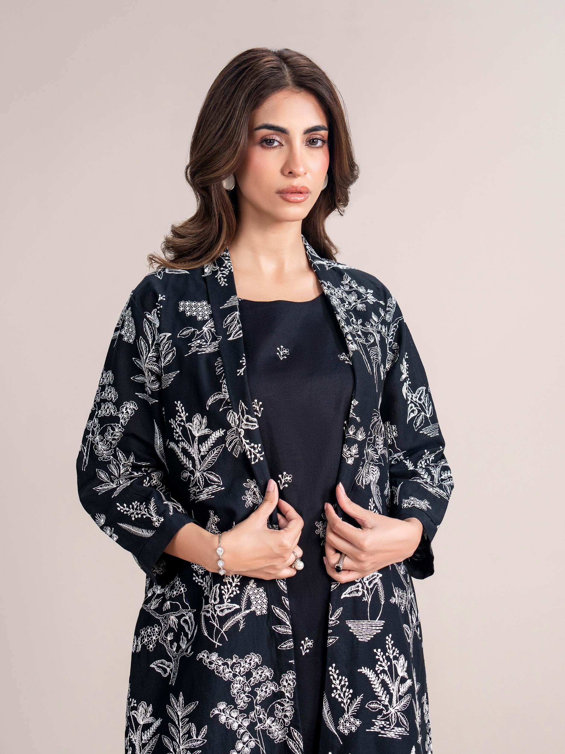 2 Piece Cardigan Khaddar Suit- Embroidered (Pret) - Image 5