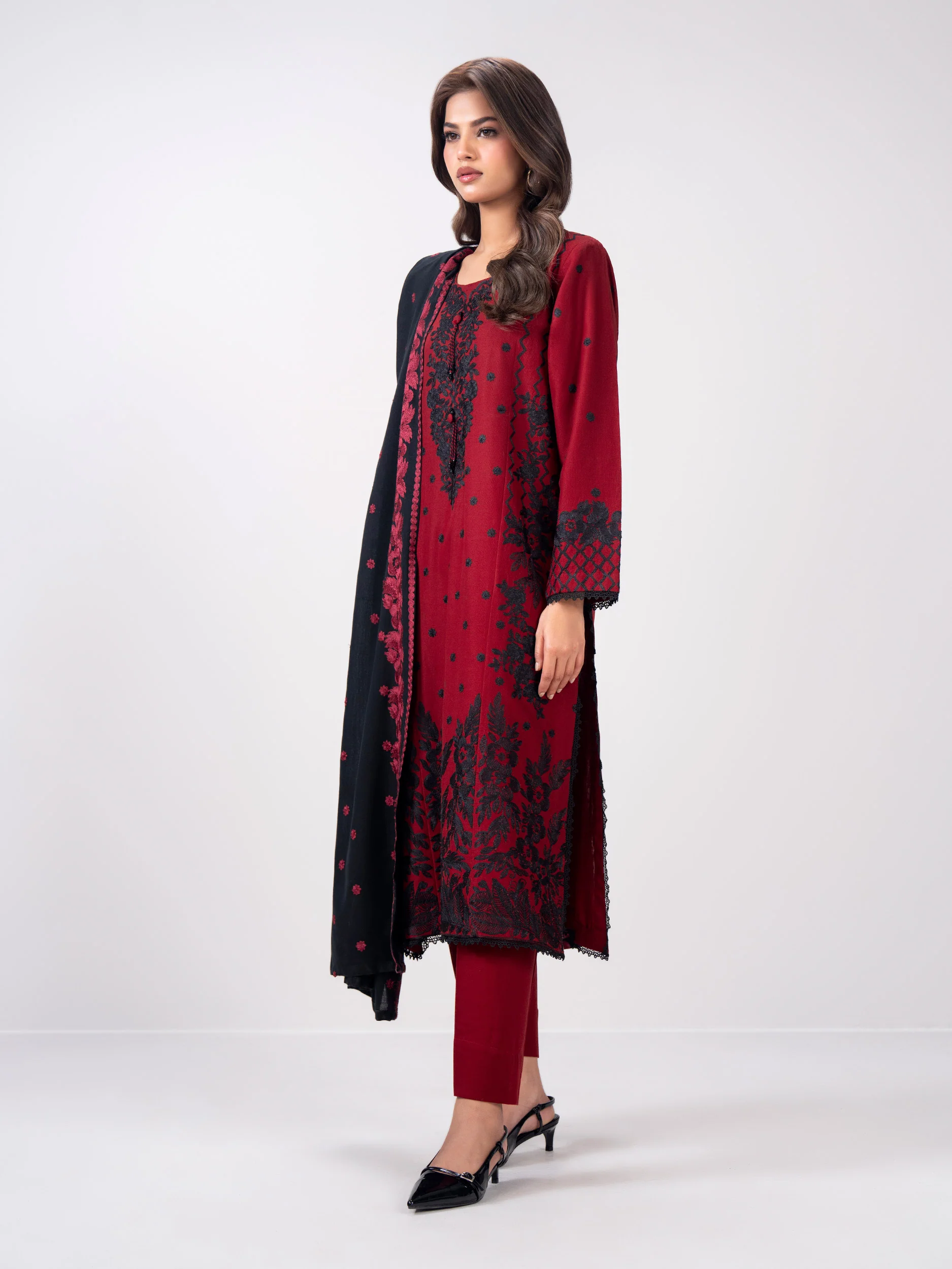 3 Piece Khaddar Suit- Embroidered (Pret) - Image 2
