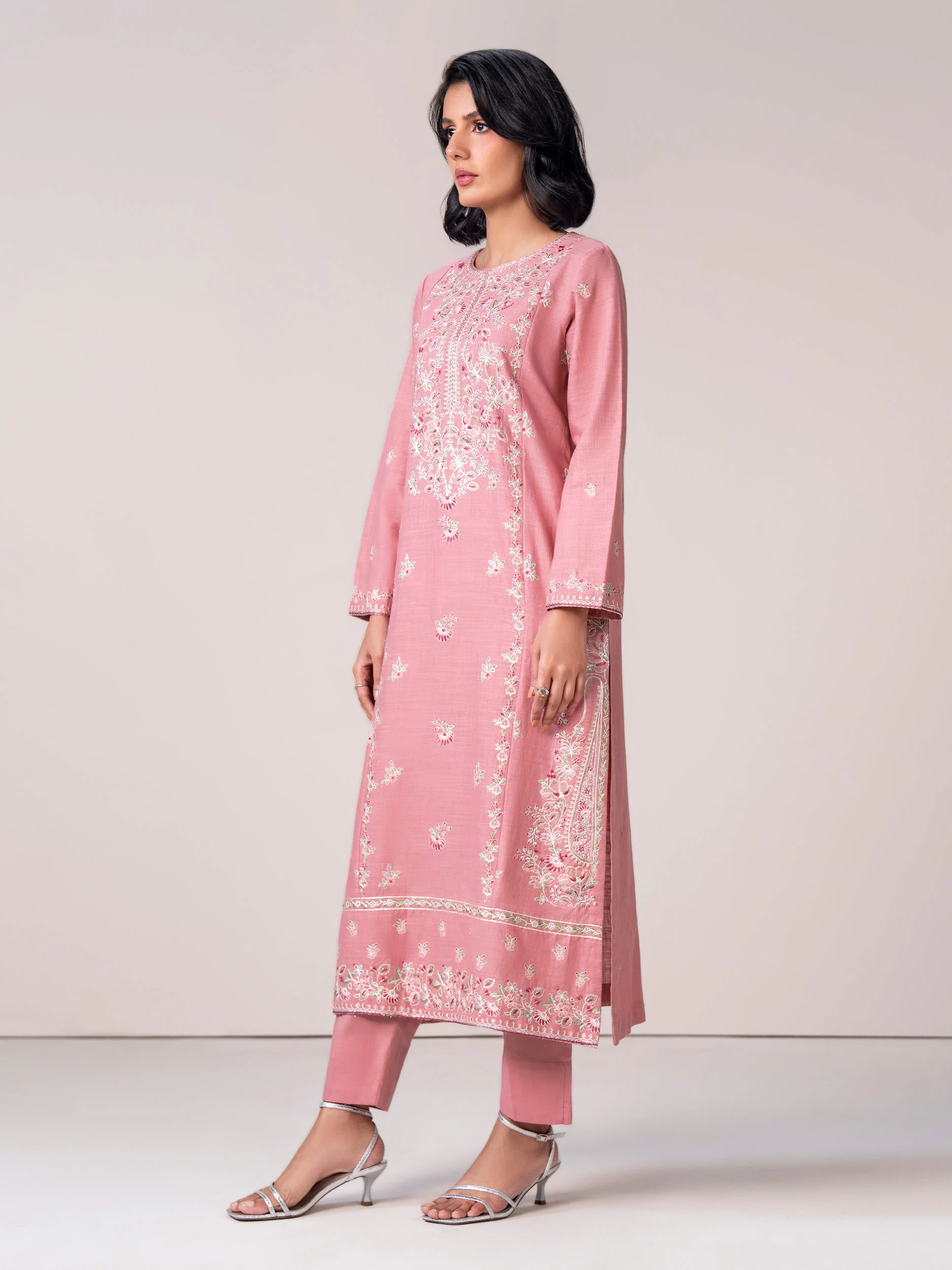 2 Piece Slub Khaddar Suit- Embroidered (Pret) - Image 2