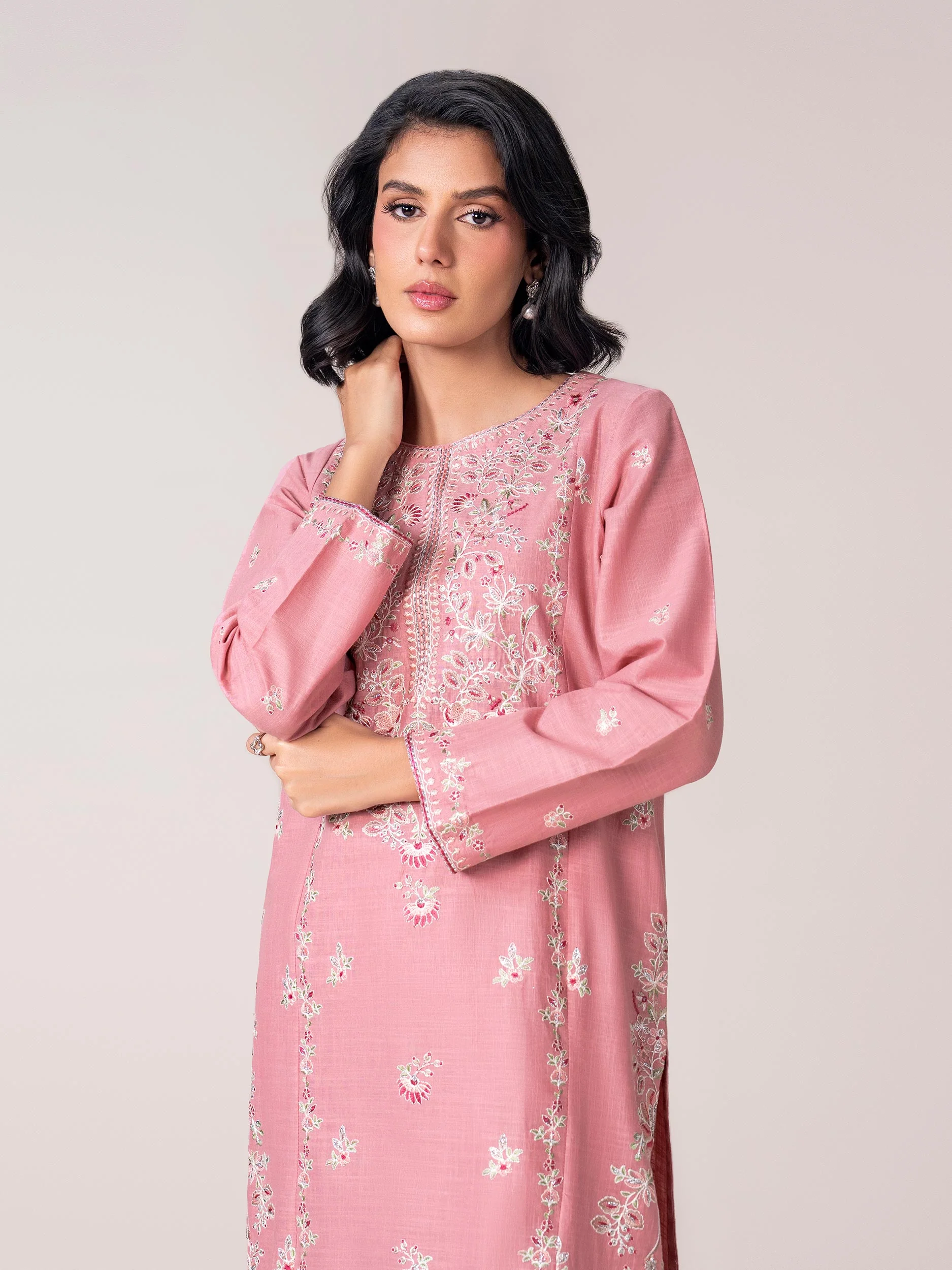 2 Piece Slub Khaddar Suit- Embroidered (Pret) - Image 4