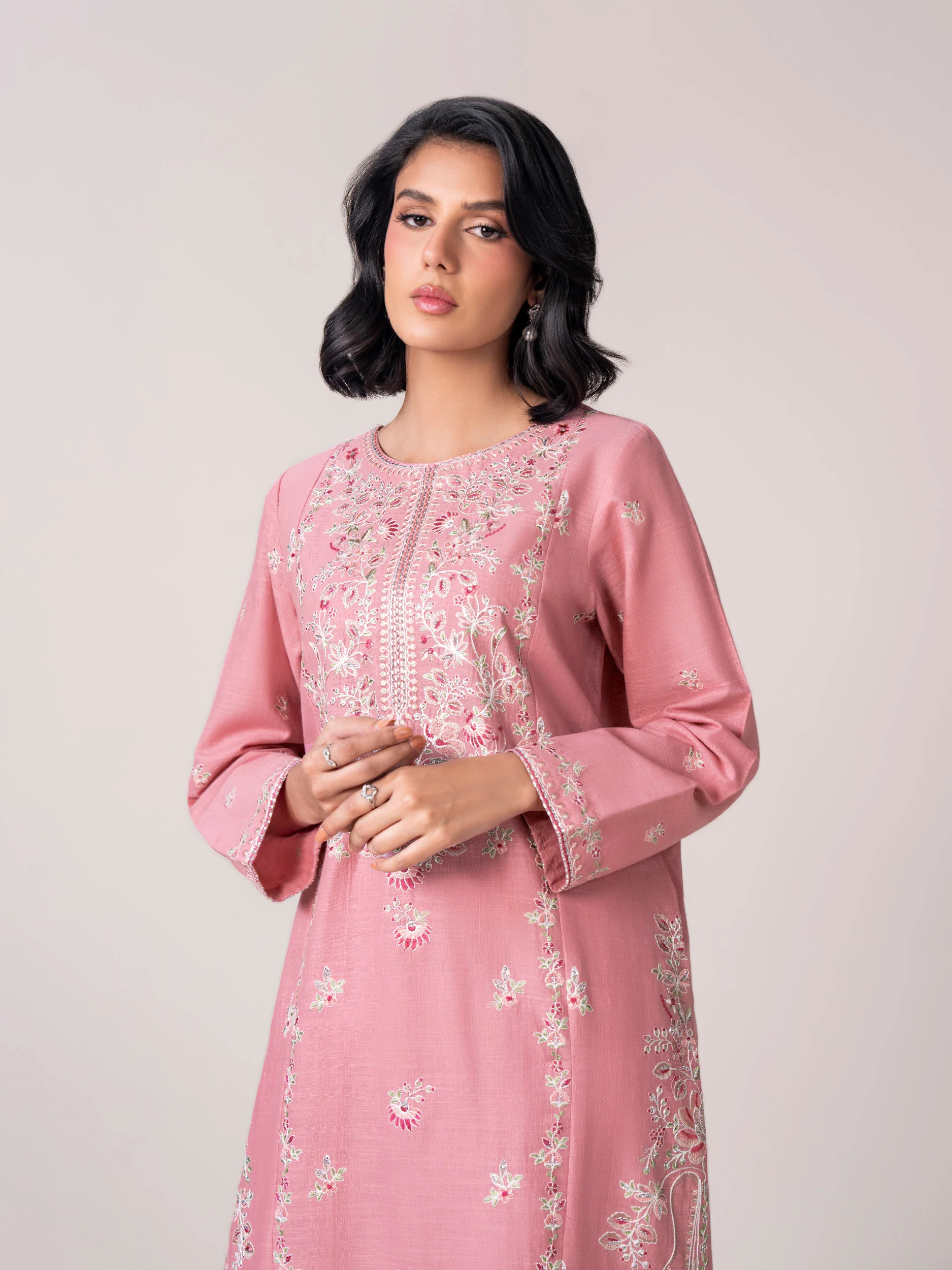 2 Piece Slub Khaddar Suit- Embroidered (Pret) - Image 5