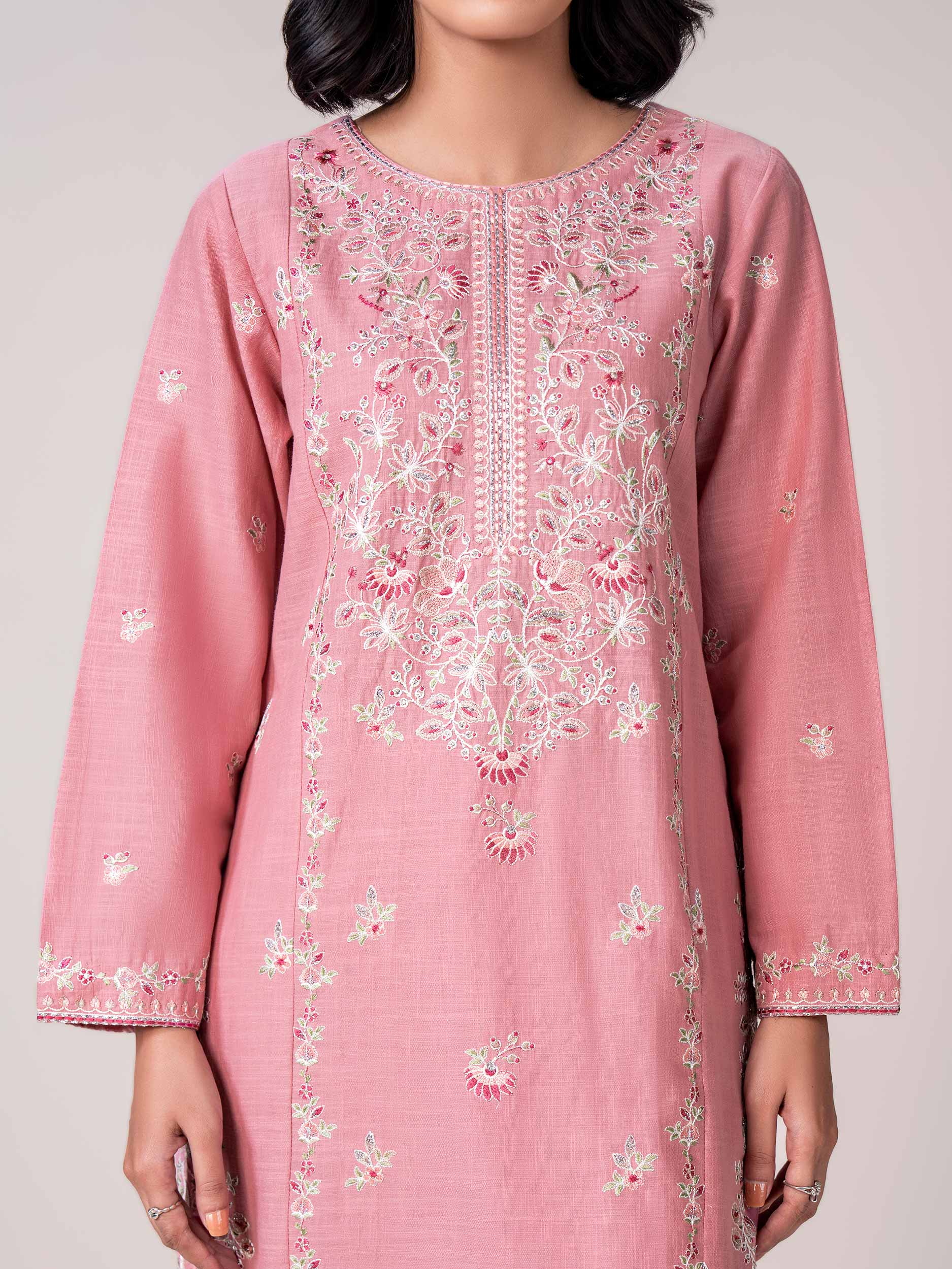 2 Piece Slub Khaddar Suit- Embroidered (Pret) - Image 6
