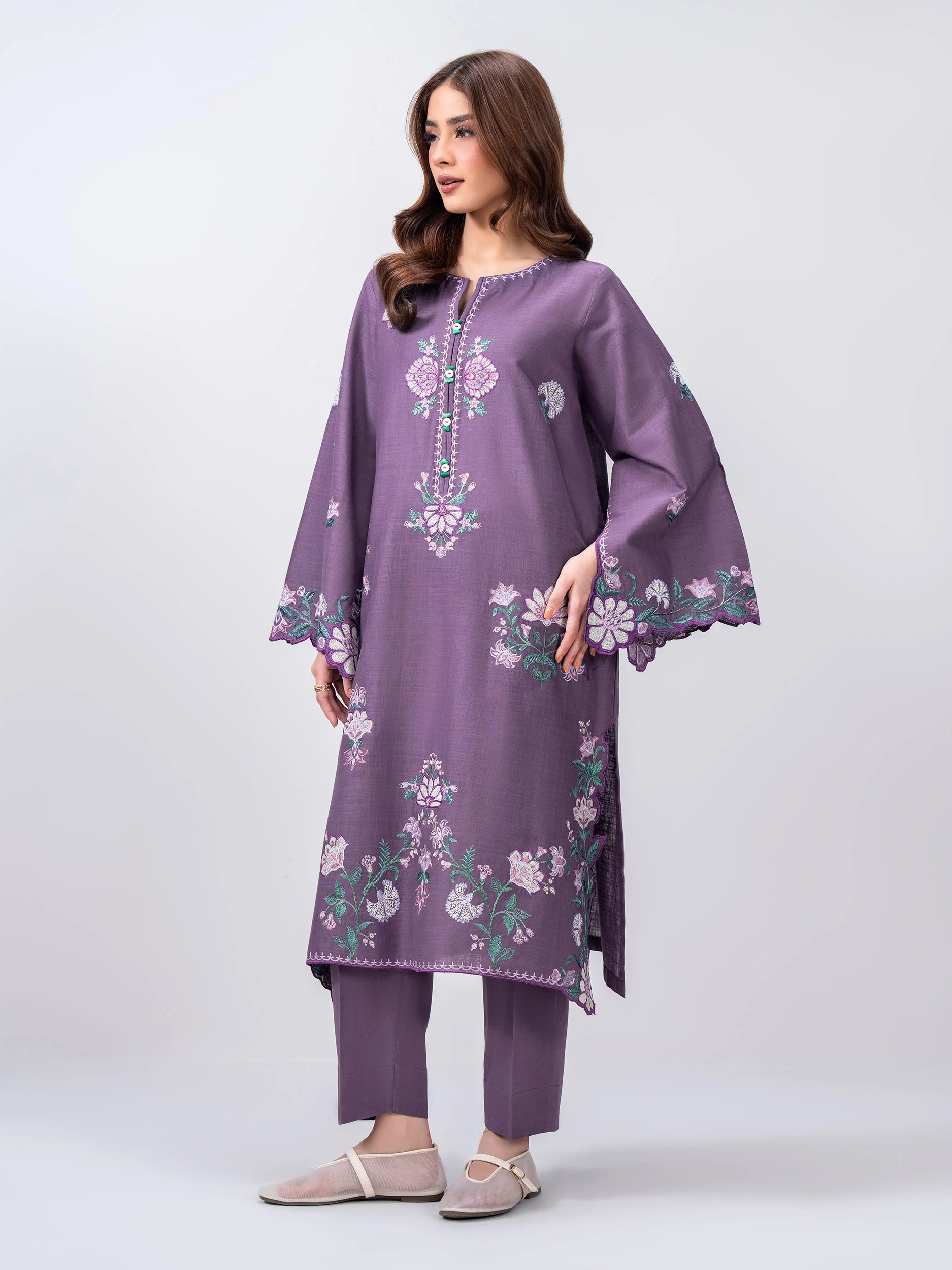2 Piece Slub Khaddar Suit- Embroidered (Pret) - Image 2