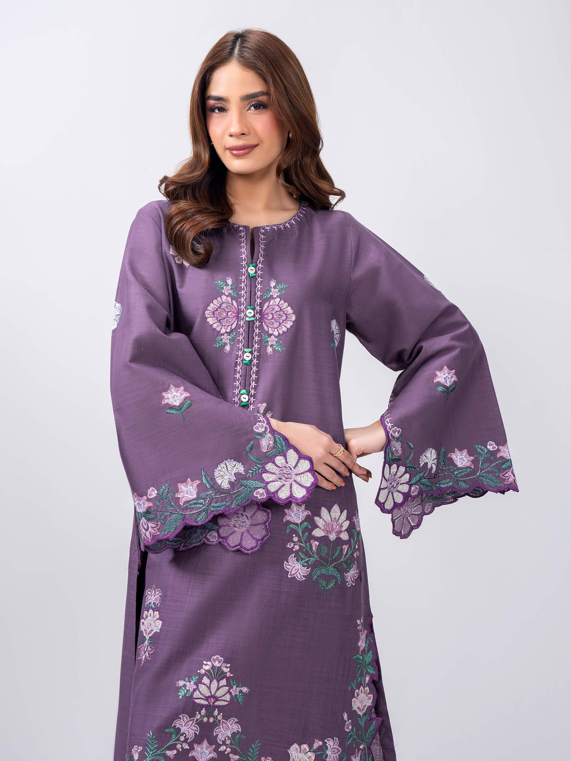 2 Piece Slub Khaddar Suit- Embroidered (Pret) - Image 4
