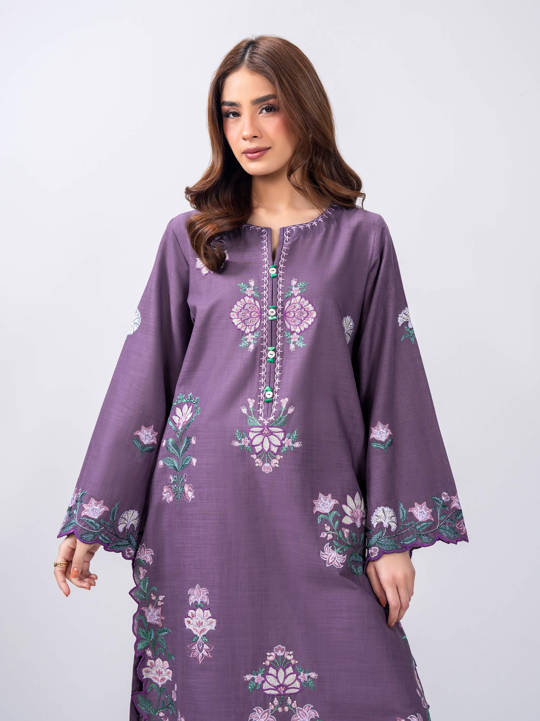 2 Piece Slub Khaddar Suit- Embroidered (Pret) - Image 5