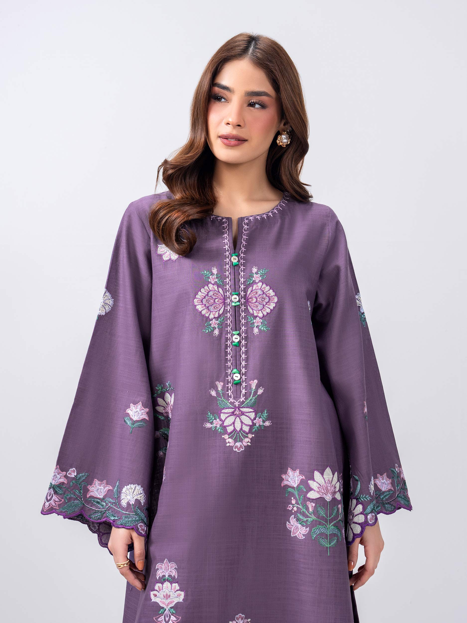 2 Piece Slub Khaddar Suit- Embroidered (Pret) - Image 6