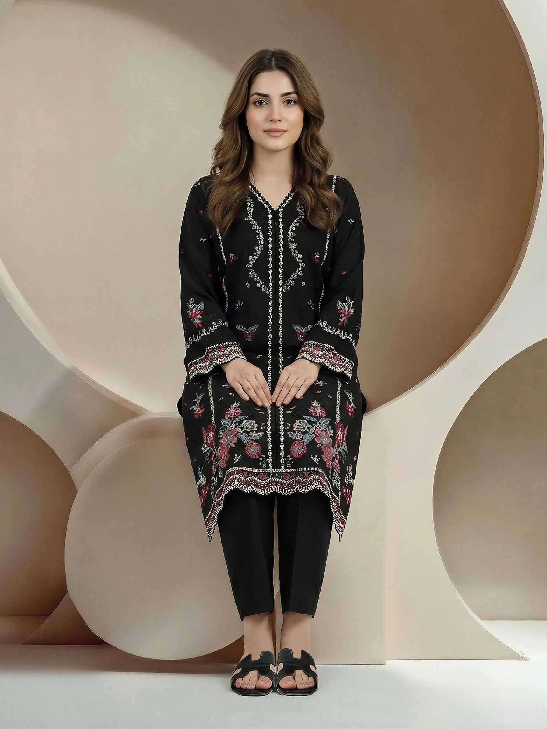 2 Piece Crepe Suit- Embroidered (Pret) - Image 2