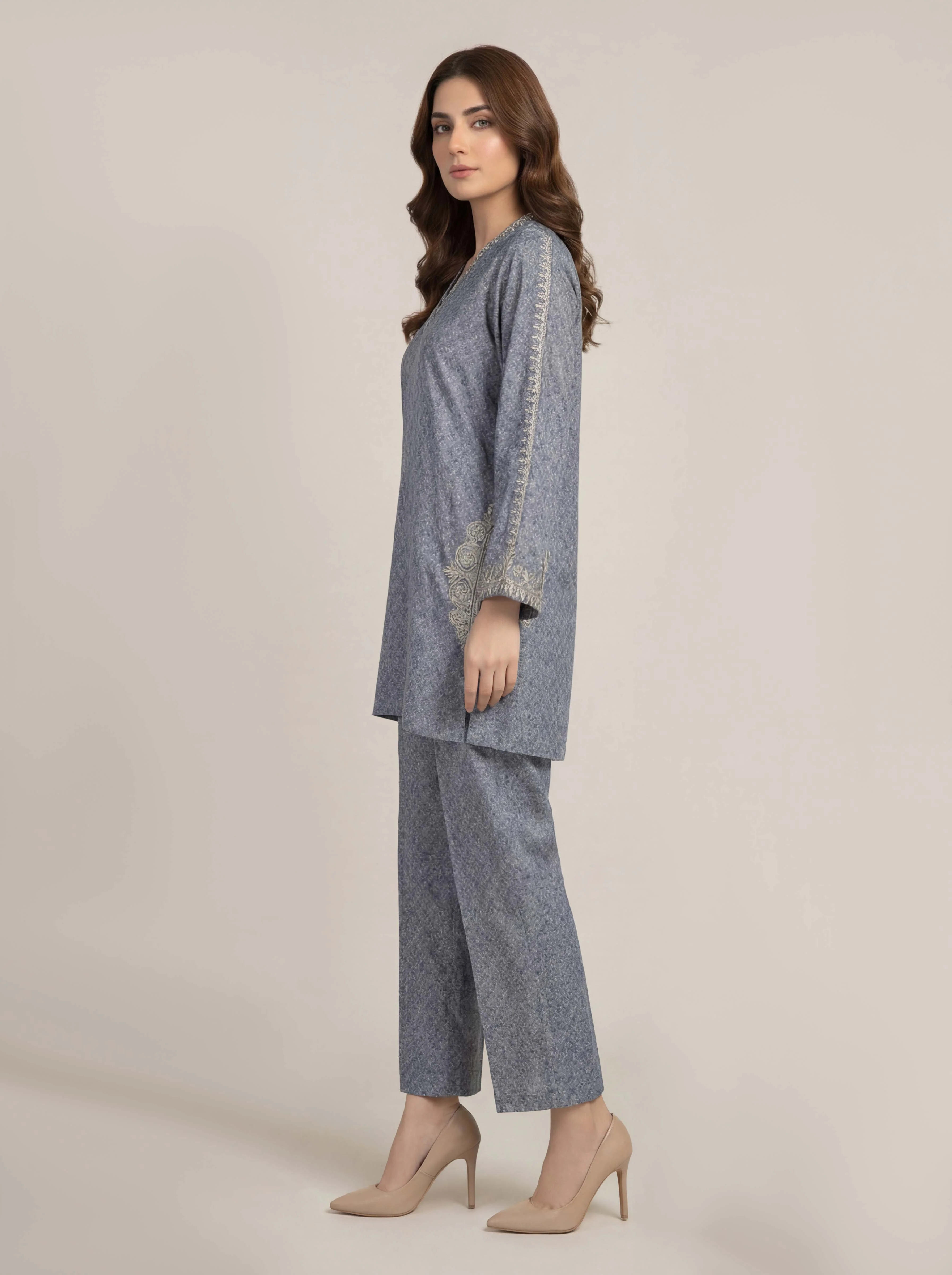 Self Jacquard Co-ord Set- Embroidered - Image 2