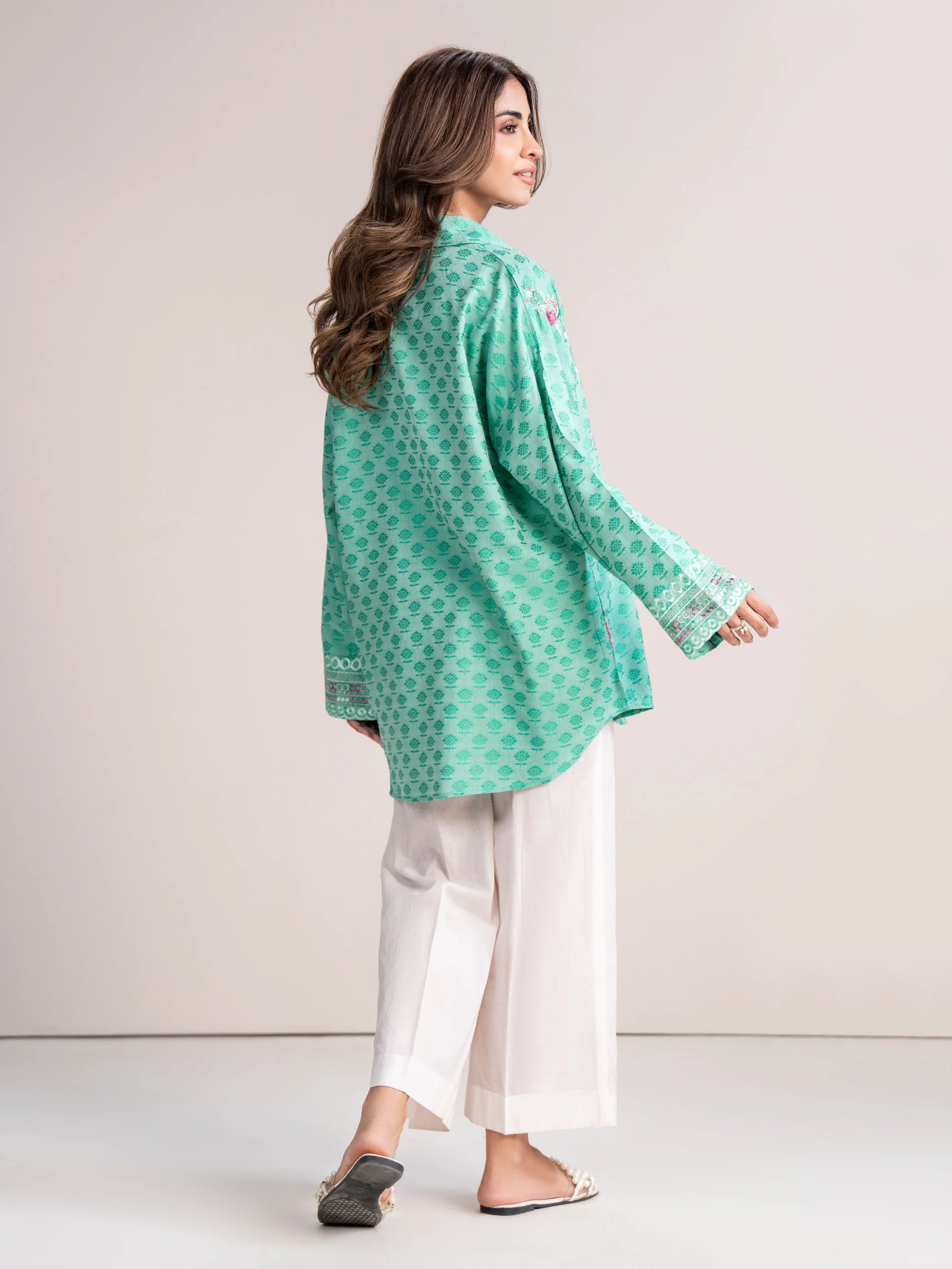 Self Jacquard Kurti-Embroidered (Pret) - Image 4