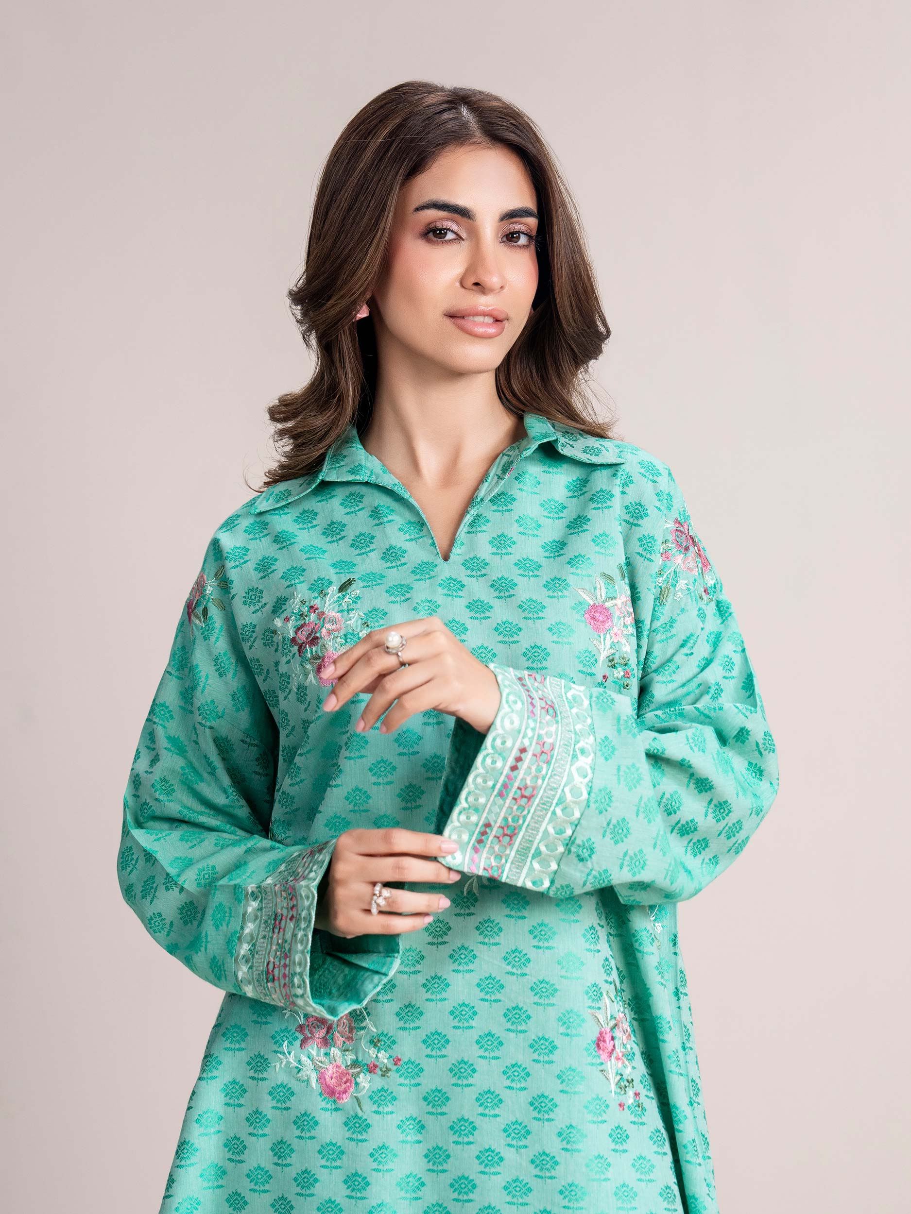 Self Jacquard Kurti-Embroidered (Pret) - Image 6