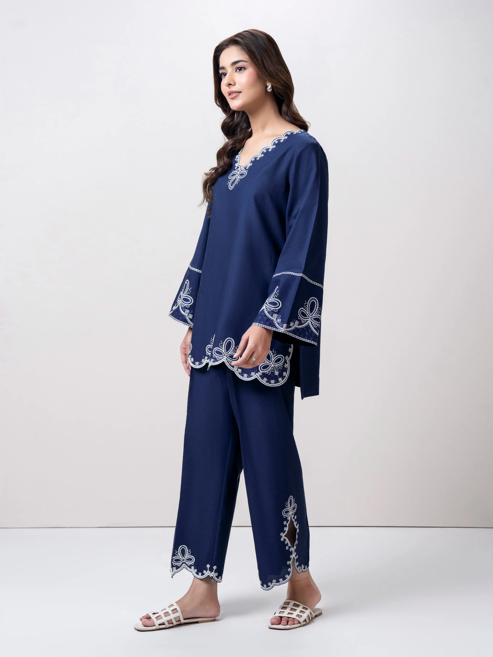 Dobby Co-ord Set- Embroidered - Image 2