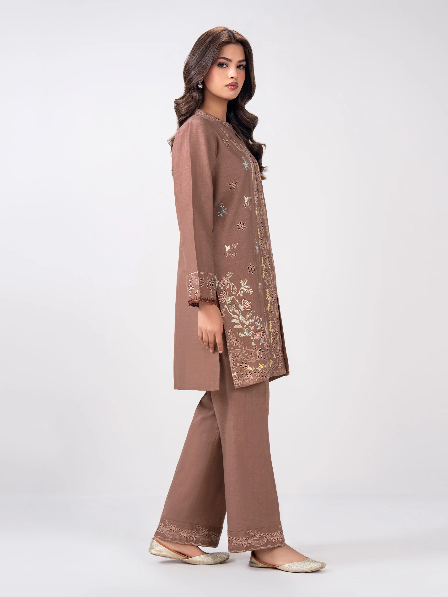 2 Piece Slub Khaddar Suit- Embroidered (Pret) - Image 2