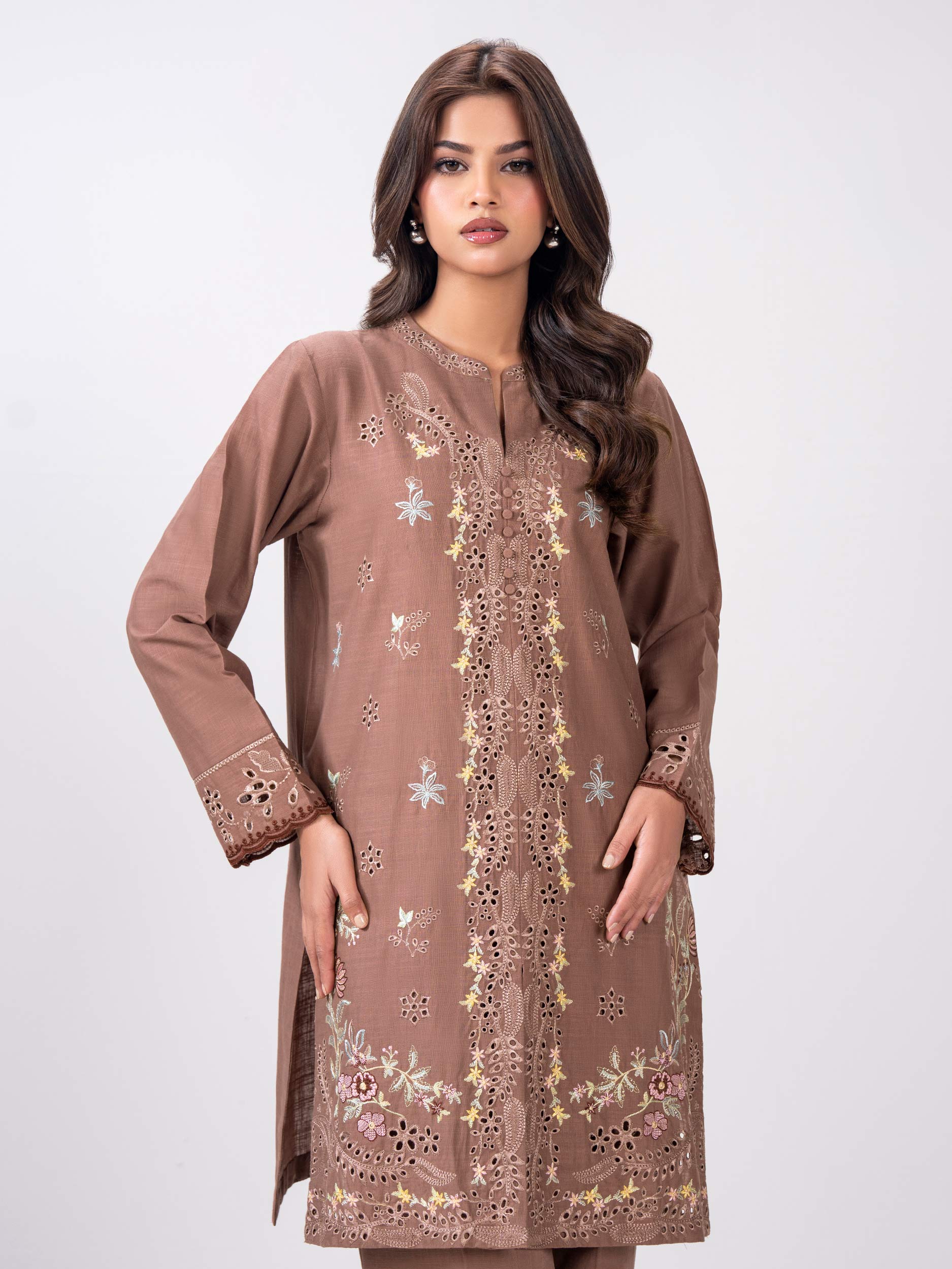 2 Piece Slub Khaddar Suit- Embroidered (Pret) - Image 4