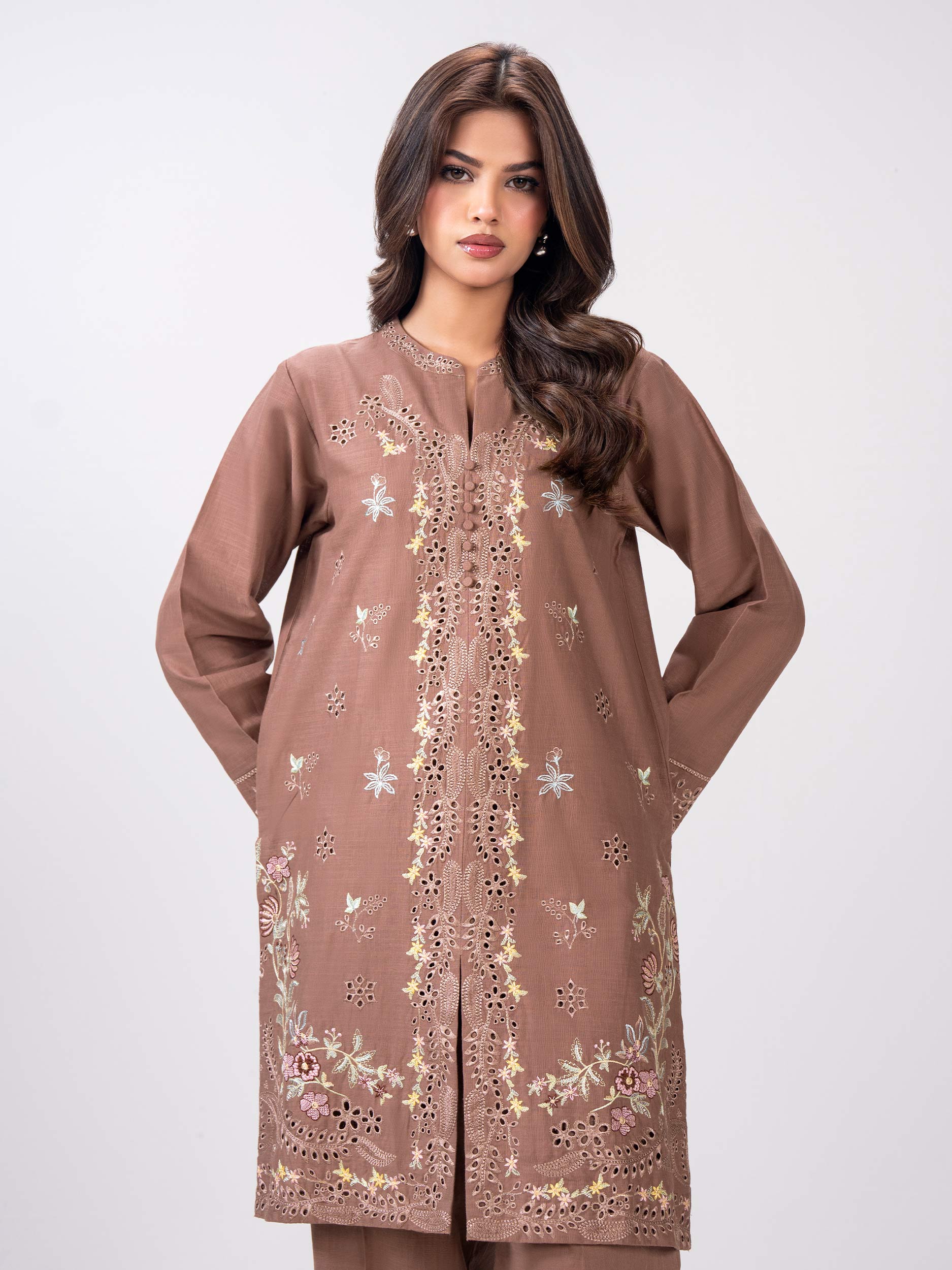 2 Piece Slub Khaddar Suit- Embroidered (Pret) - Image 5