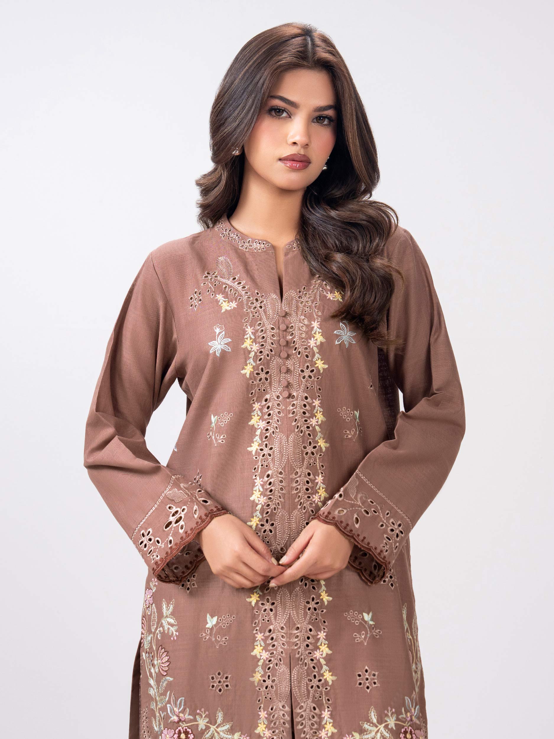 2 Piece Slub Khaddar Suit- Embroidered (Pret) - Image 6