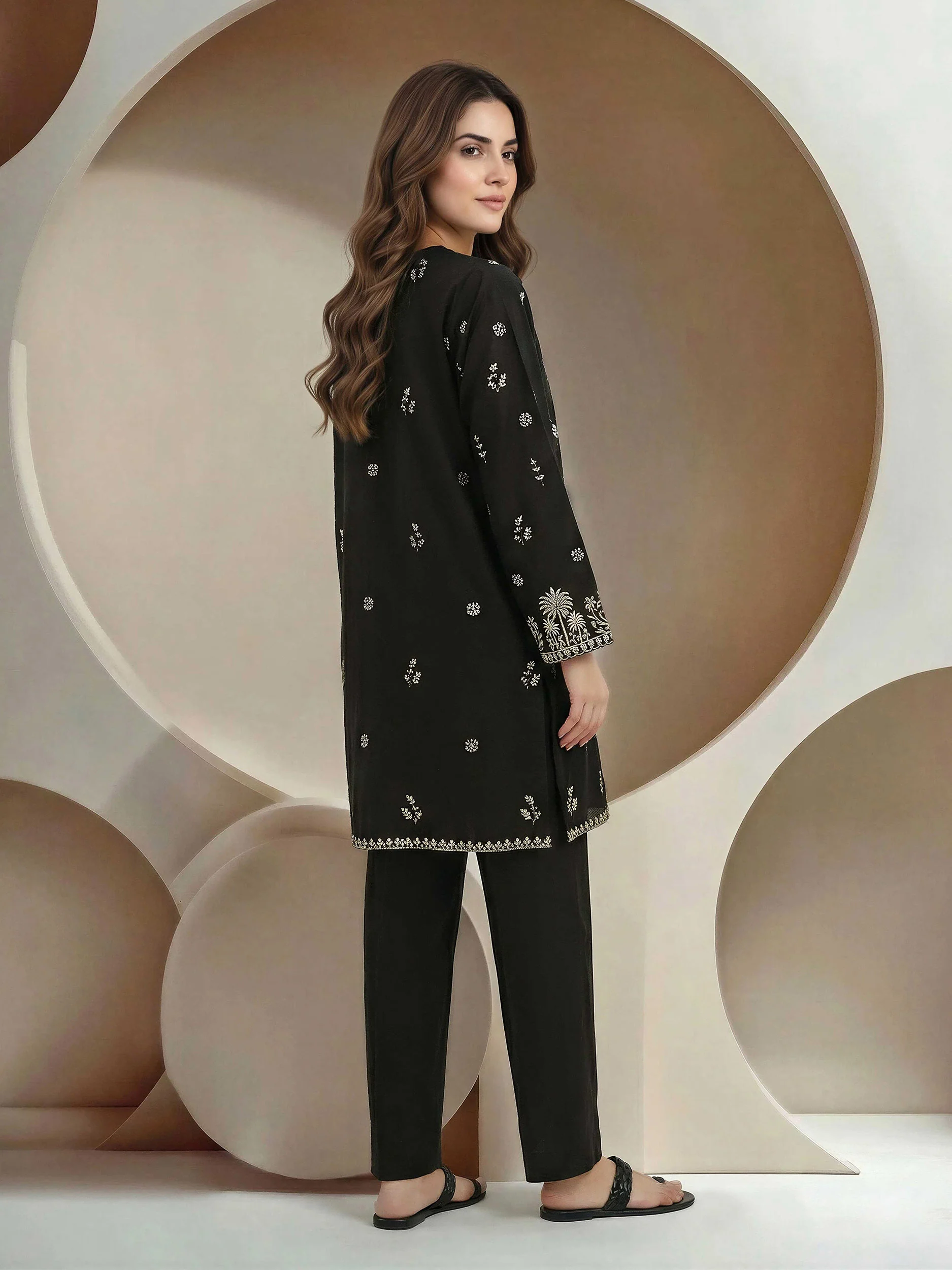 2 Piece Khaddi Silk Suit-Embroidered (Pret) - Image 3
