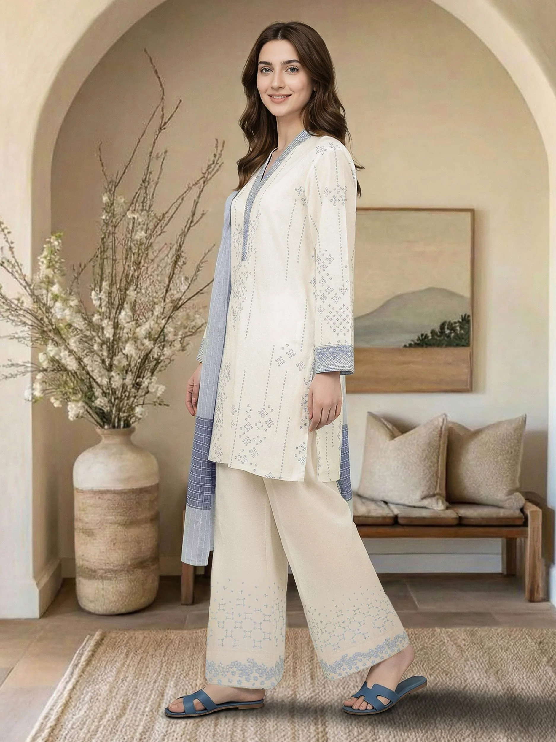 3 Piece Lawn Slub Suit- Embroidered (Pret) - Image 2