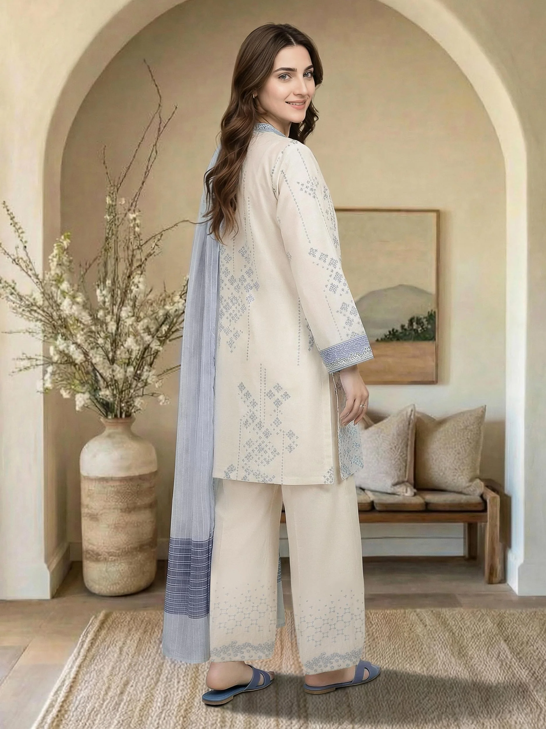 3 Piece Lawn Slub Suit- Embroidered (Pret) - Image 3